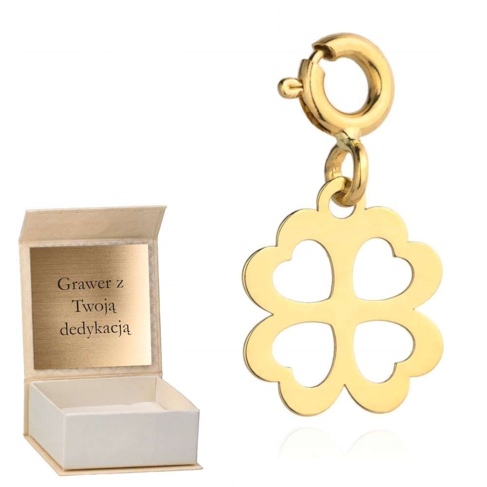 Zlatý přívěsek Ažurová Čtyřlístek se srdíčky zlato ryzost 585 Gravírování