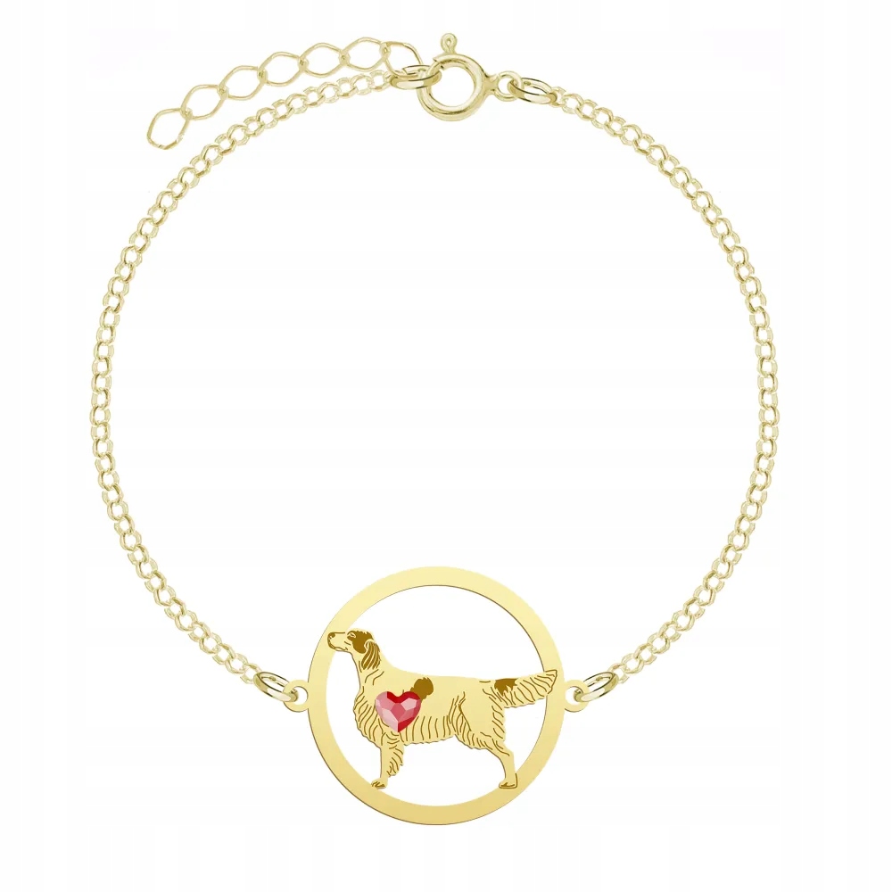 Zlatý náramek s irským setrem Červeno-bílý 925 Žena Gravírování