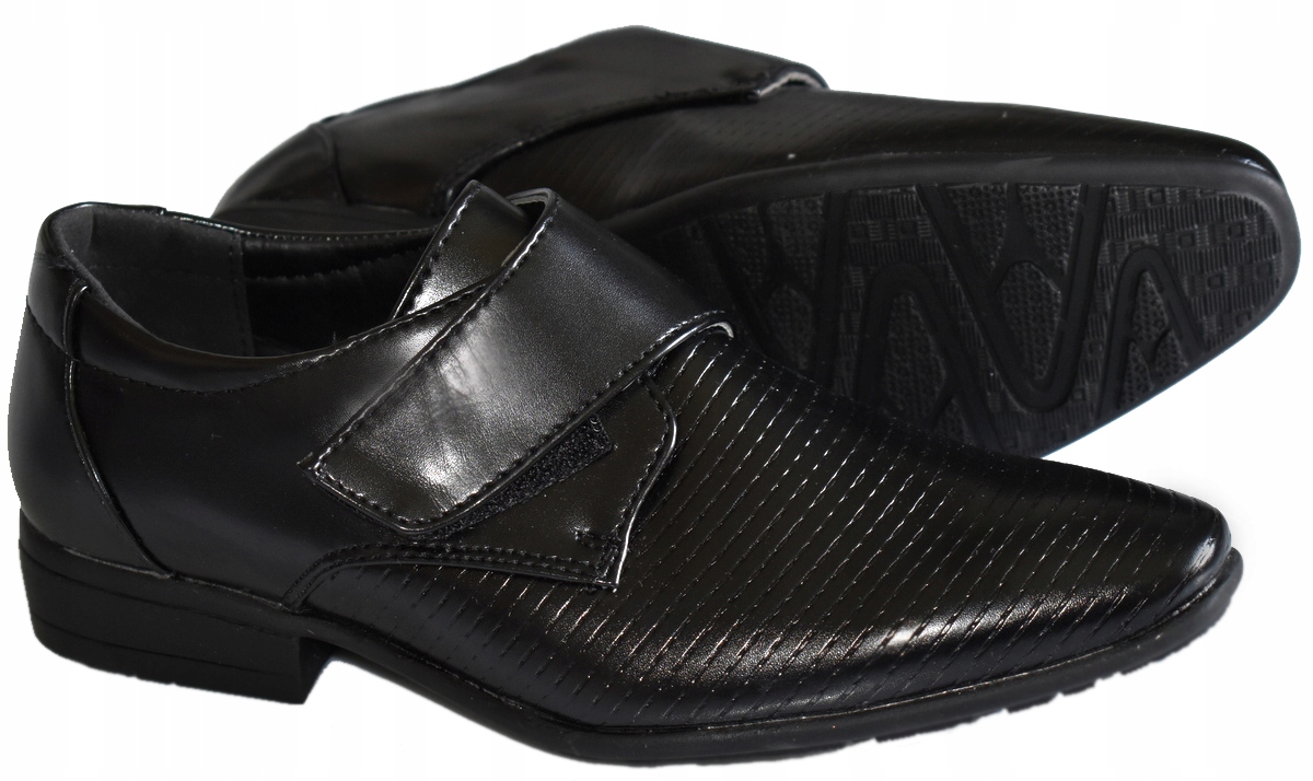 ENPLUS Komunijne Czarne PÓŁBUTY Wizytowe Lekkie na Rzepy 23,5 cm - 36