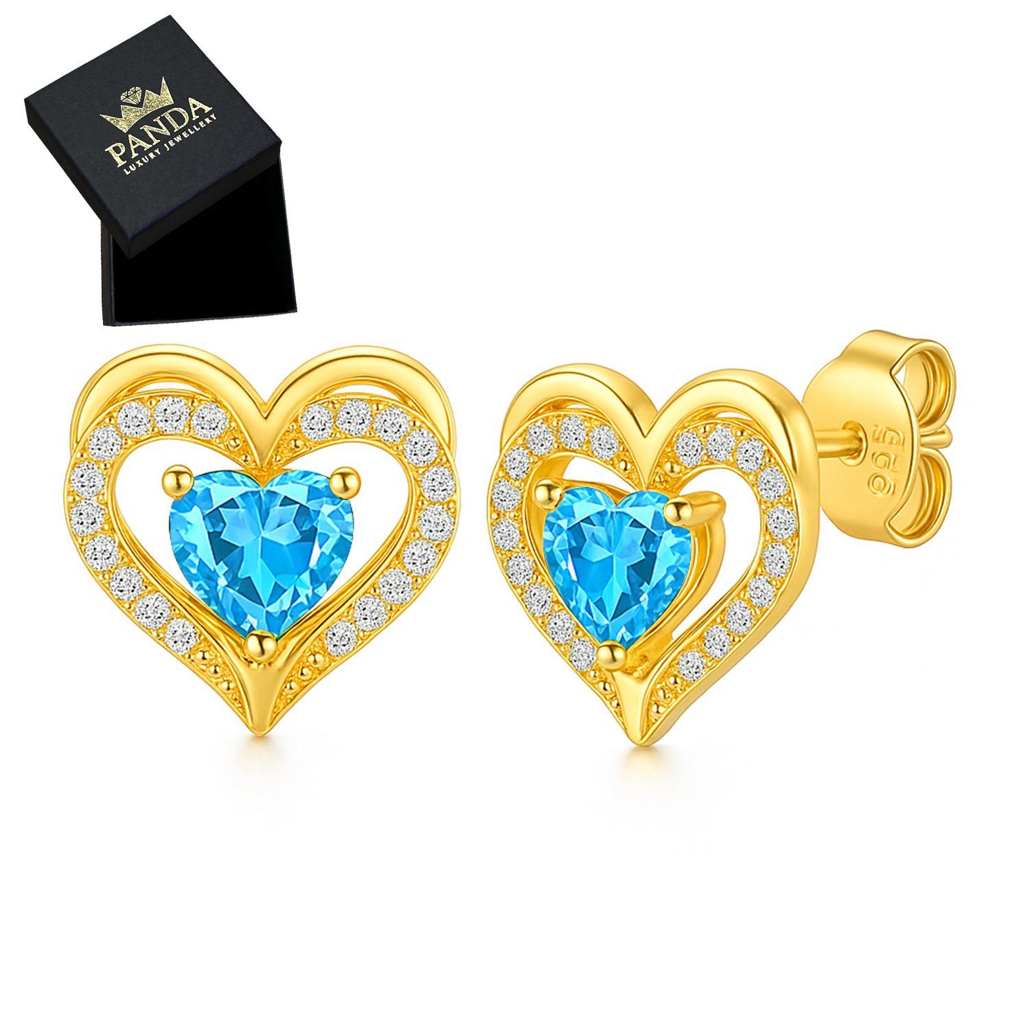 Pozlacené Náušnice ve tvaru srdce s křišťálem a kubickými zirkony, Dárek pro přítelkyni