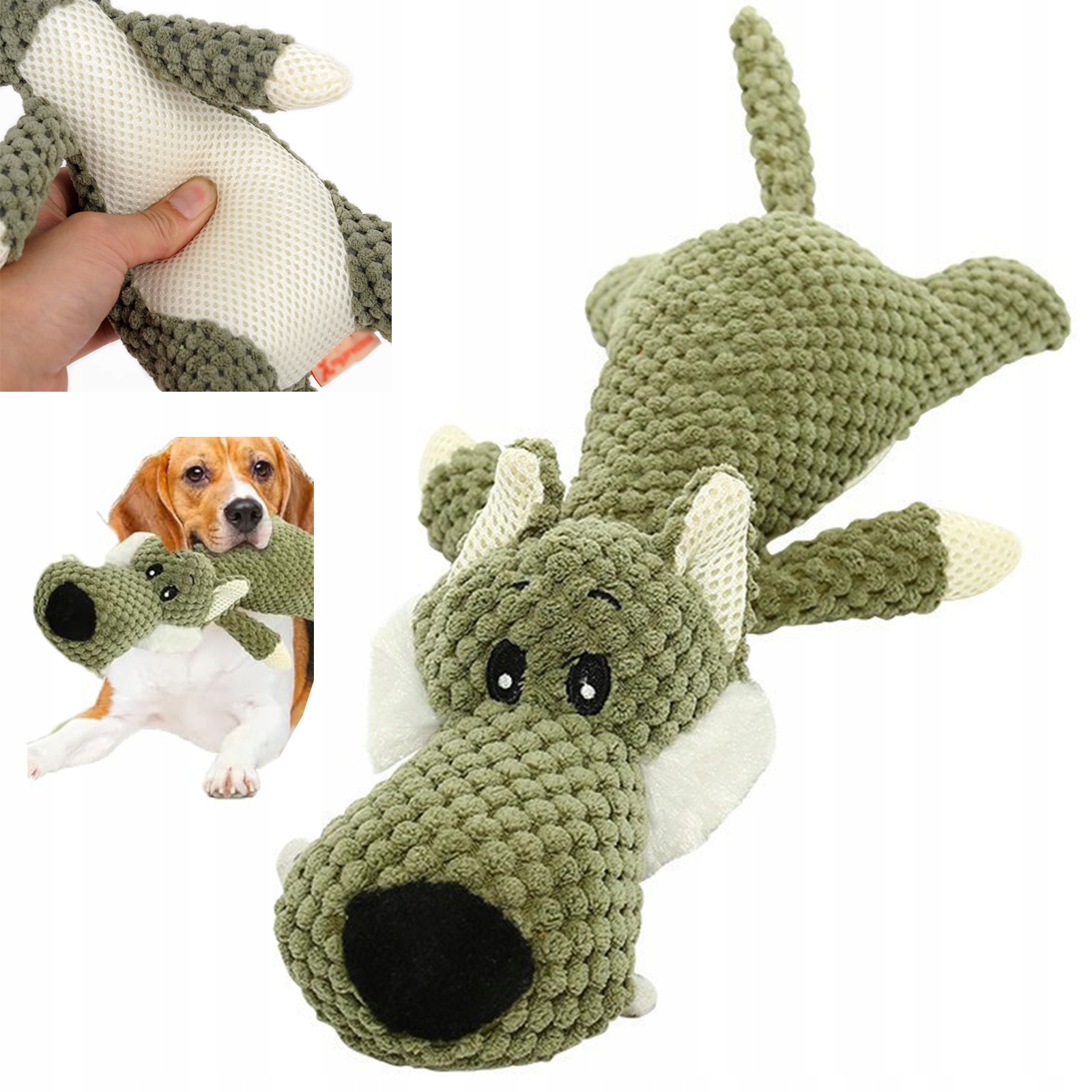 Plyšový Vlk Hračka pro Psa Malého a Středního Plemena s Pískátkem, Kousací a Přetahovací, 37,5 cm