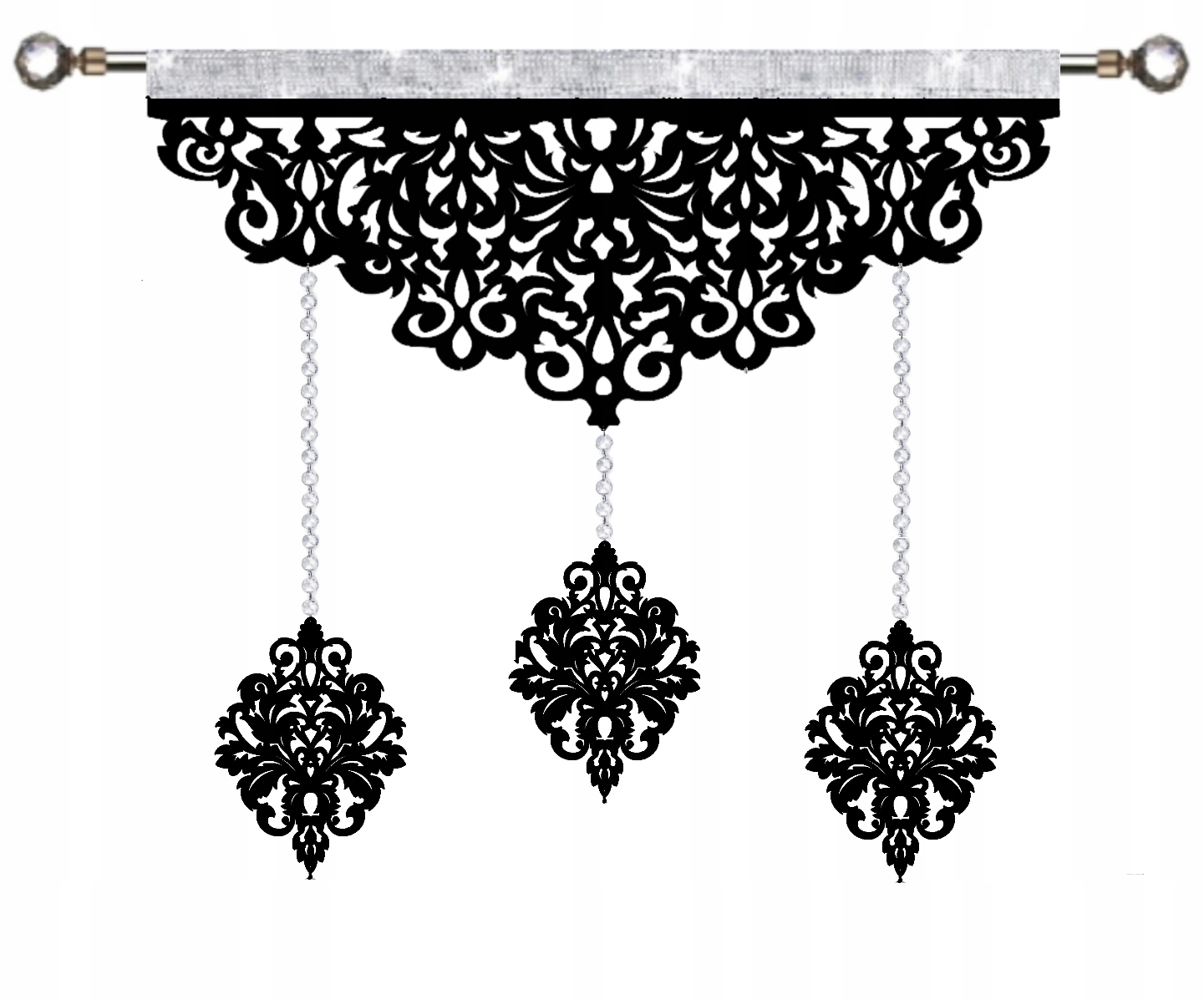 Firana nowoczesna Ekran ażur Girlanda z kryształkami Glamur czarny 90 cm
