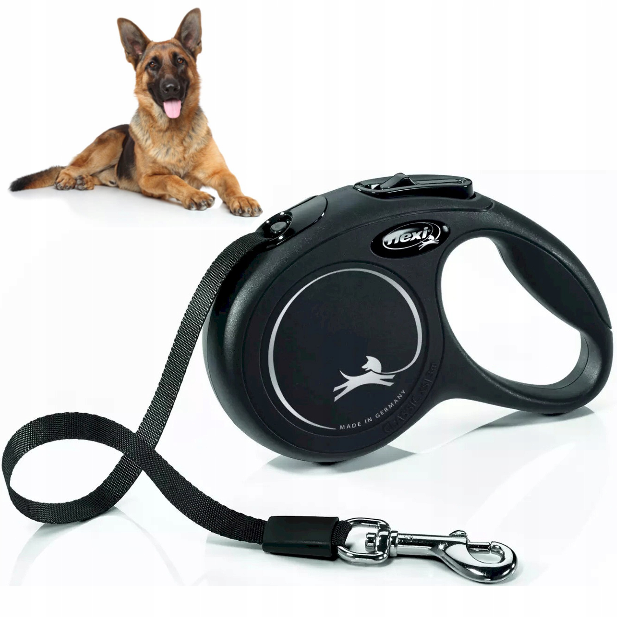 Levně Vodítko pro psa Automatické L New Classic Flexi Do 50 Kg Páska 5M Černá