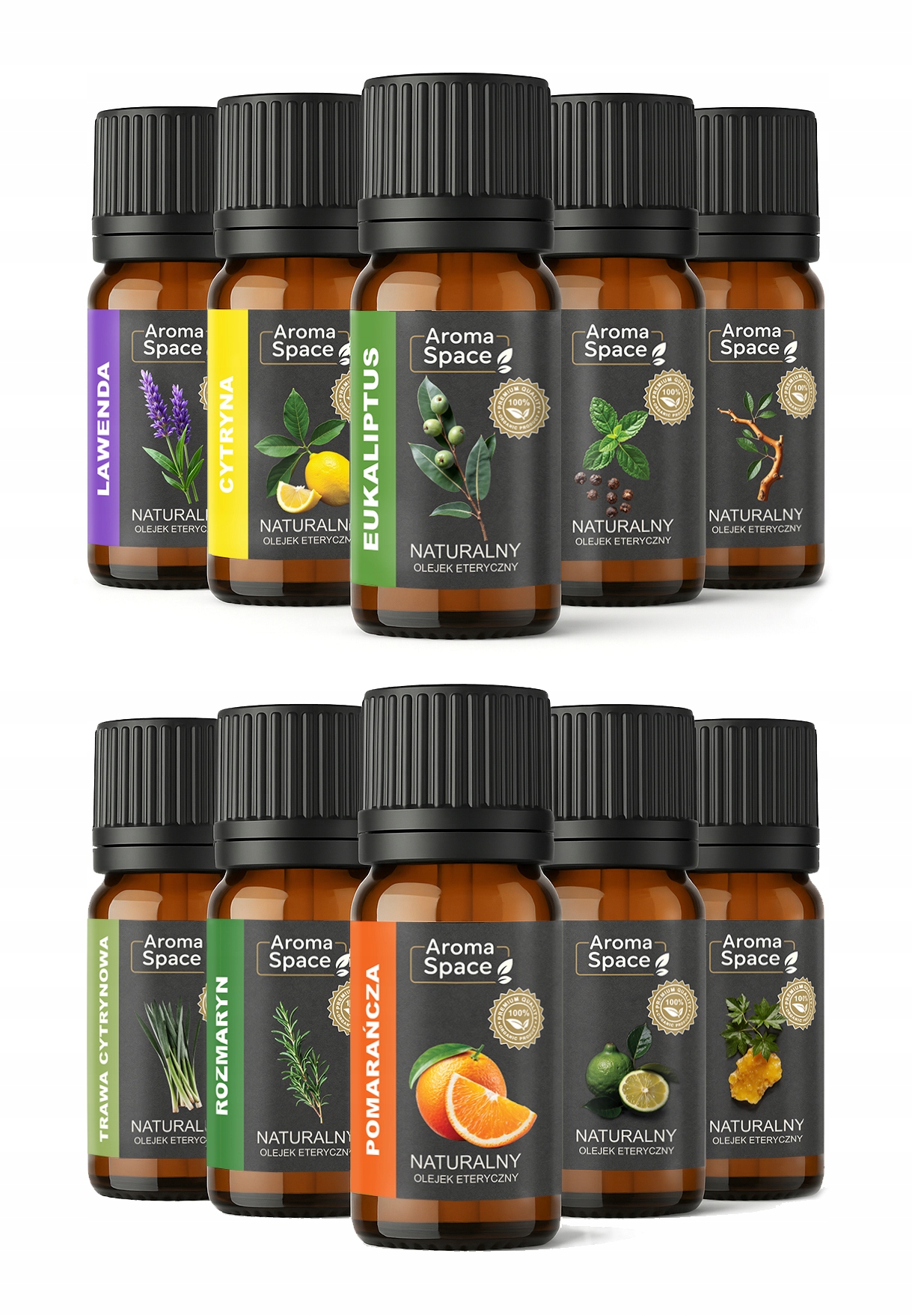 Zestaw 10 Olejków Eterycznych 100% Naturalnych Aroma-Space