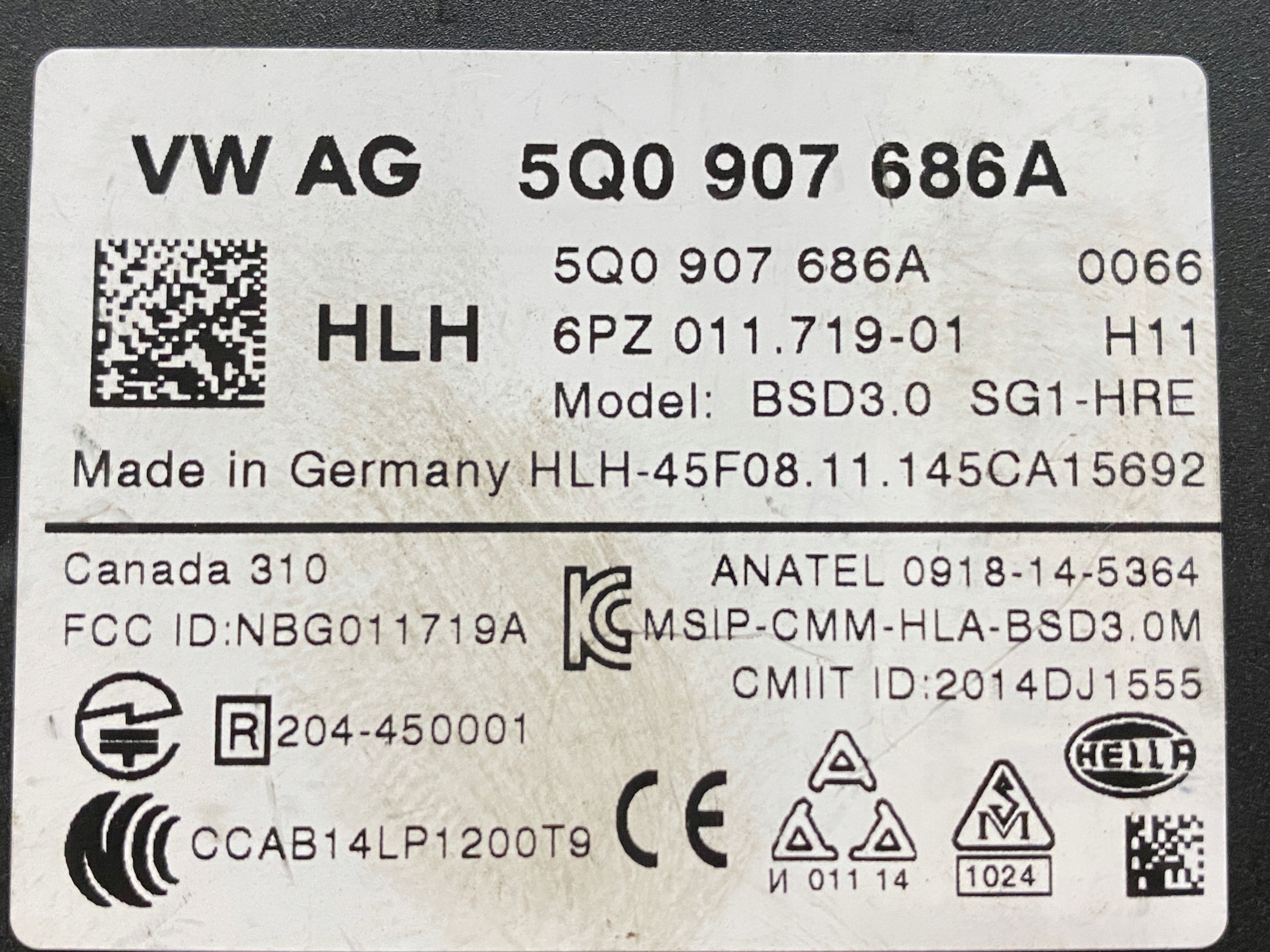 VW GOLF VII 7 RADAR ASYSTENT changes supports right 5Q0907686A