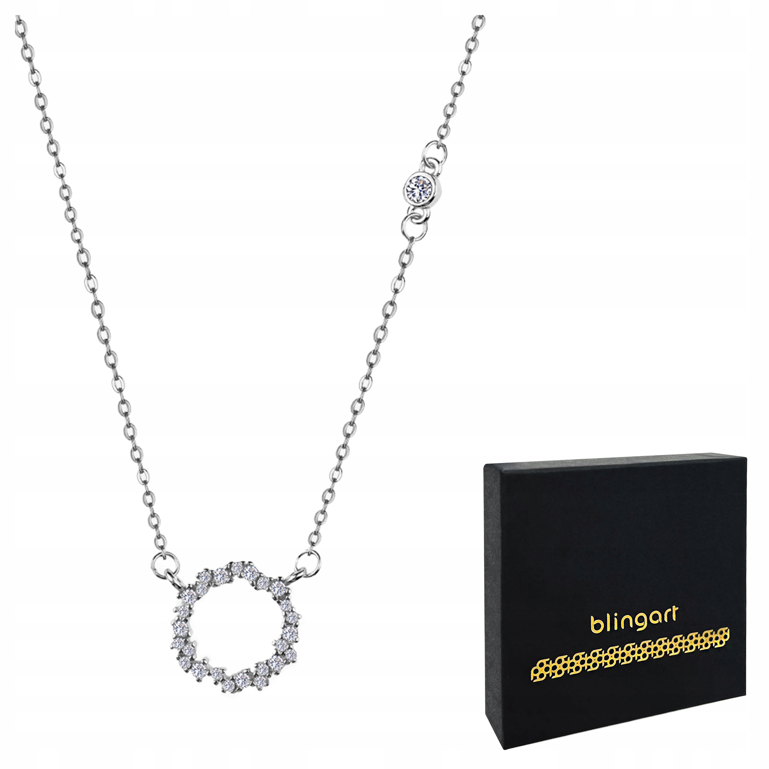 Naszyjnik srebrny damski koło cyrkonie 925