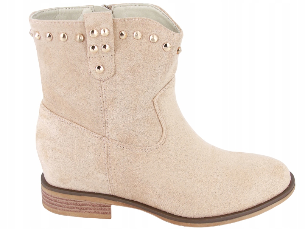BOTKI BEŻOWE ZAMSZOWE BUTY DAMSKIE Z ĆWIEKAMI WIOSENNE DAMSKIE 39