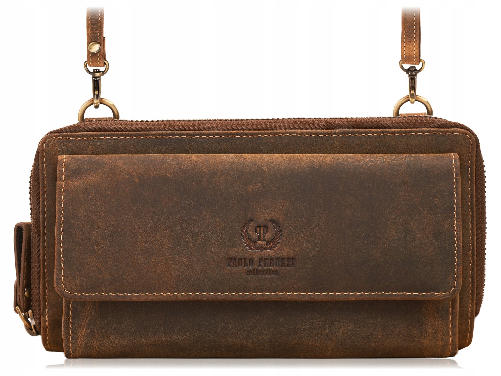 Kožená dámská mini-taška s odnímatelným ramenním popruhem, hnědá