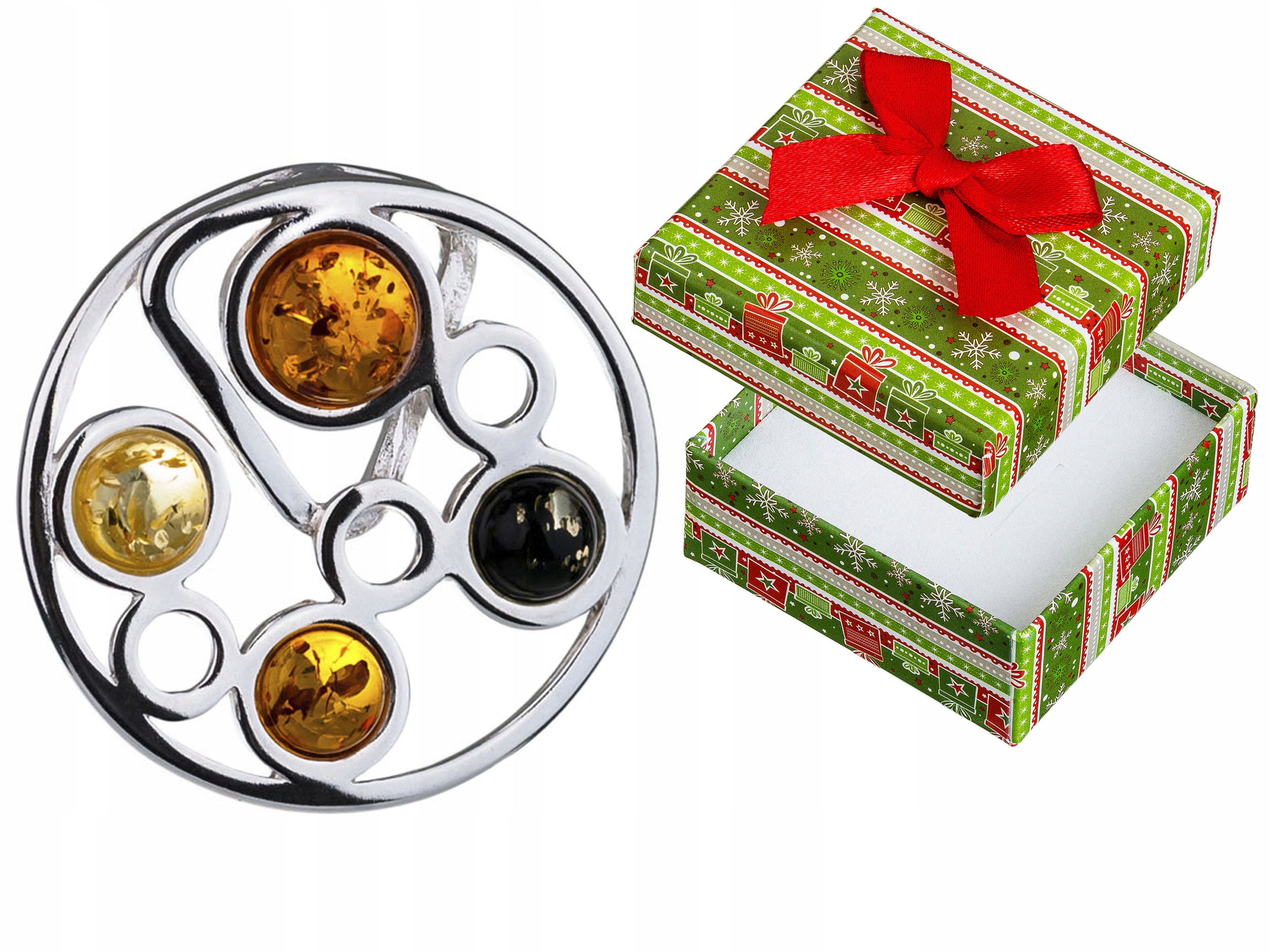 Stříbrný kulatý přívěsek s jantarem, ažurový Přívěsek Kolečko Stříbro