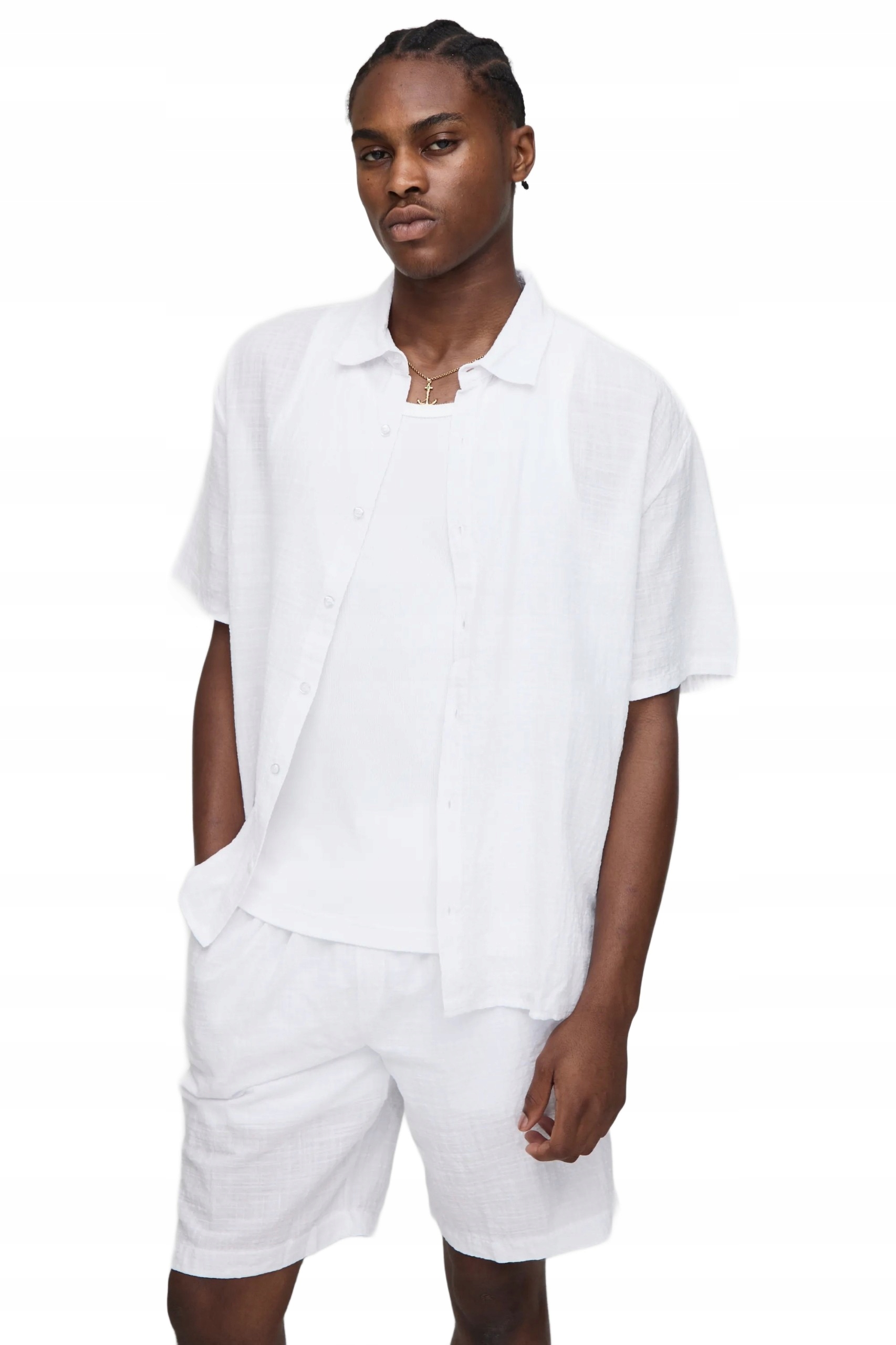 Boohooman Pánský Letní Komplet Košile A Šortky Bílá Bez Vzoru L Z3A