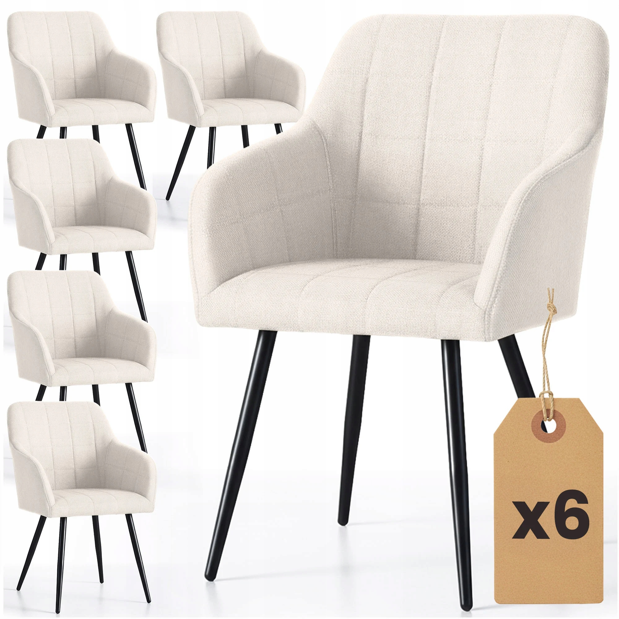 6x Krzesło tapicerowane tkanina lumos do salonu Luxano Kremowe Czarne