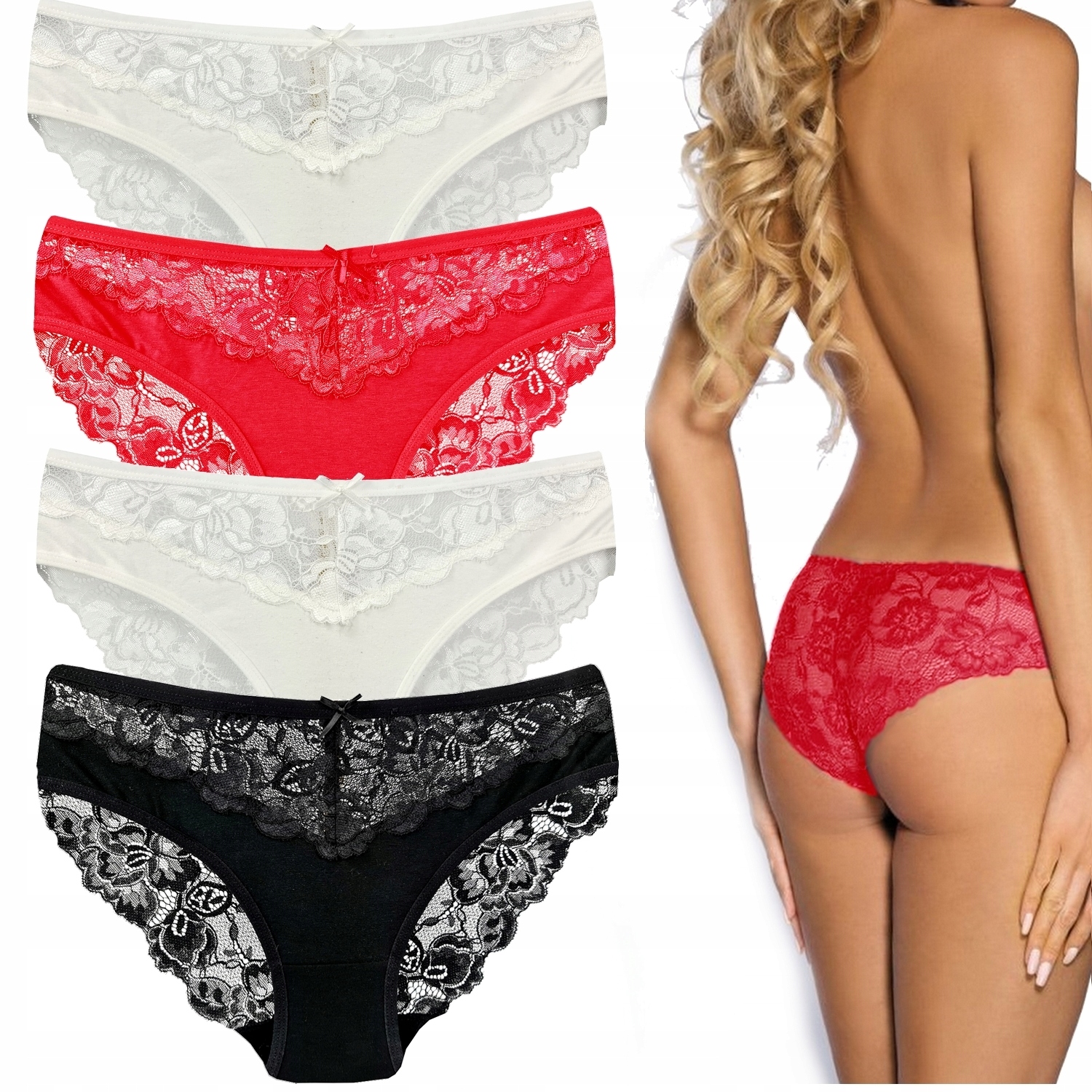 

4x Majtki Koronkowe Sexy Figi Bawełna Jakość M/L