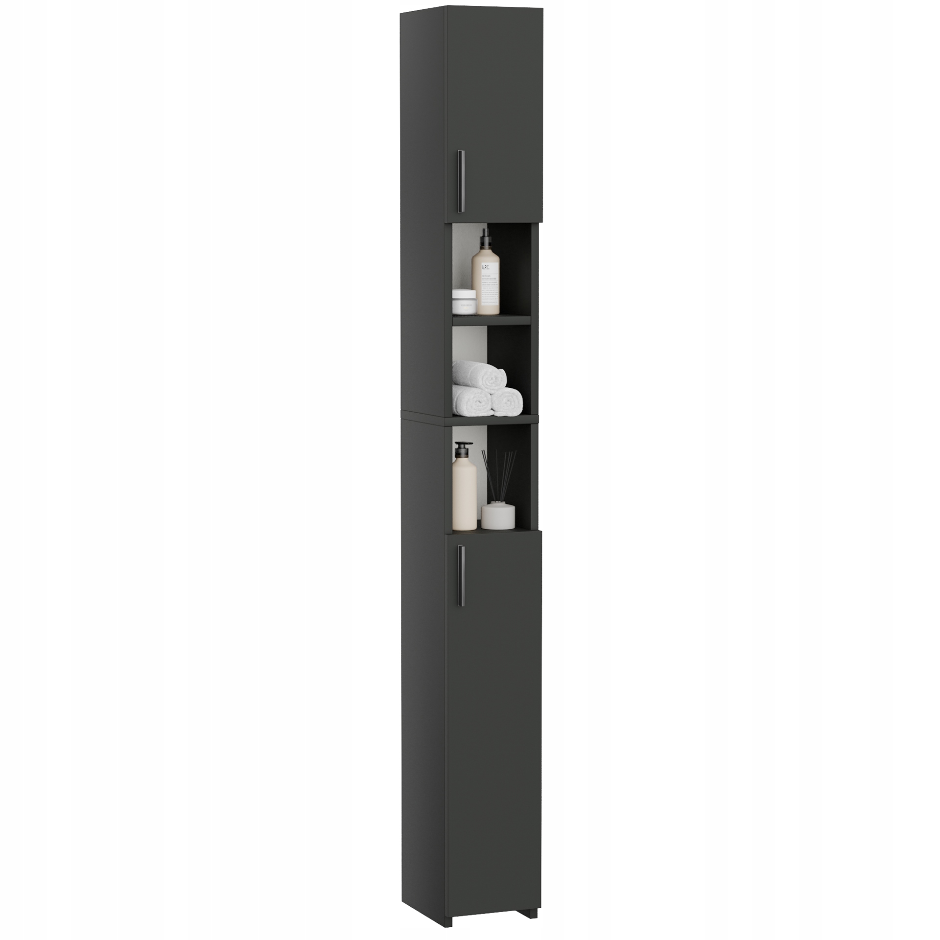 Koupelnový Sloupek Úzký Skříňka S Policemi Černý Mat, rozměry: 20x24x182 cm