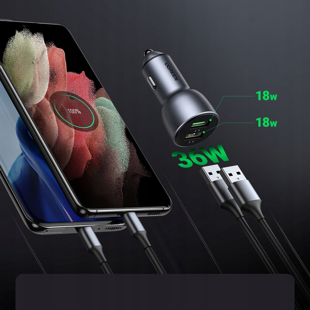ŁADOWARKA SAMOCHODOWA UGREEN 2x USB QC 36W SZYBKIE ŁADOWANIE DO SAMOCHODU Producent inny