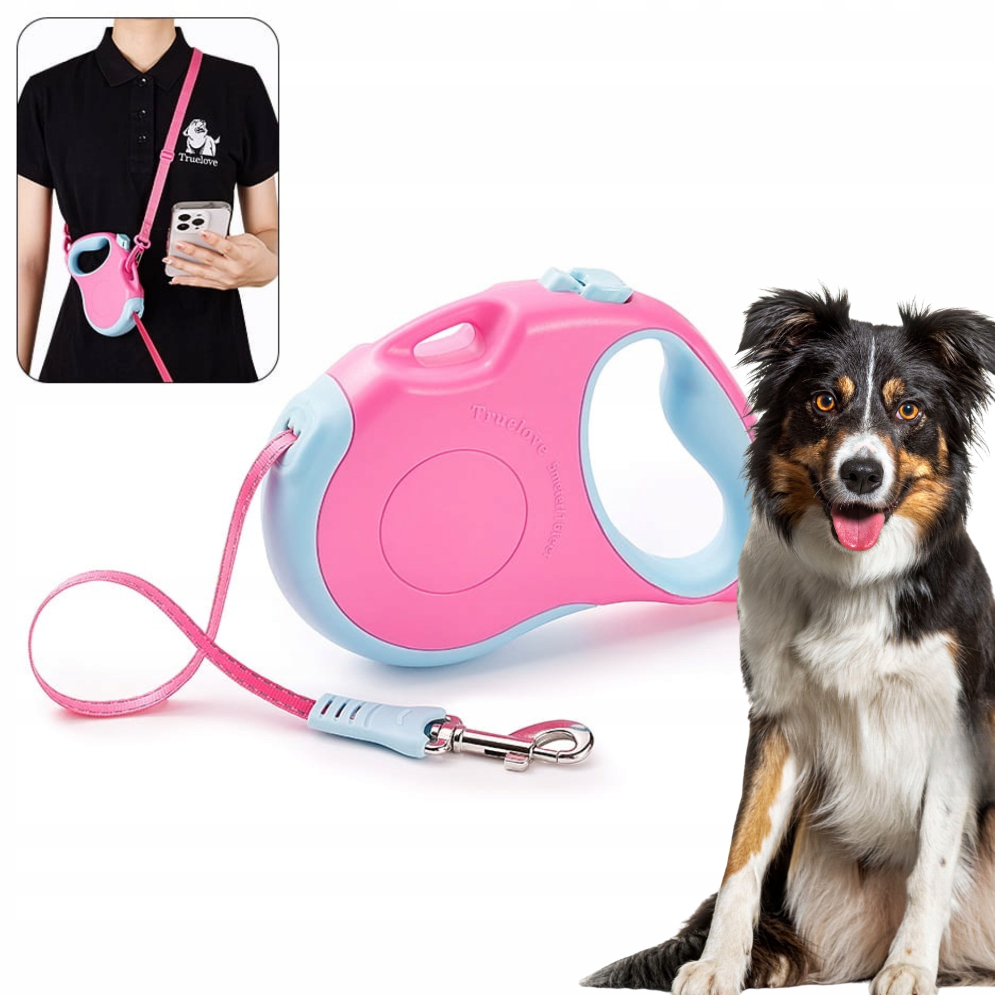 Smycz Automatyczna Z Paskiem Dla Średniego Psa Truelove Handy Różowa 5M r.M