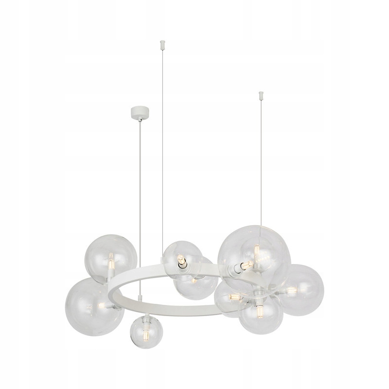 Bílá moderní lampa Ring s bublinkovými stínítky Bubbles do obývacího pokoje a stínítky