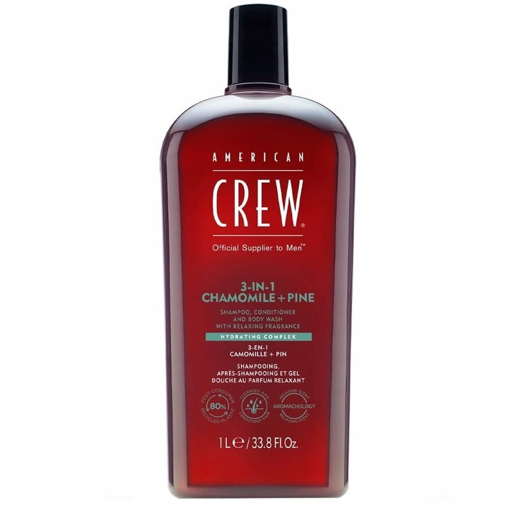 American Crew 3IN1 Šampon Kondicionér Sprchový Gel Heřmánek Borovice 1000 ML