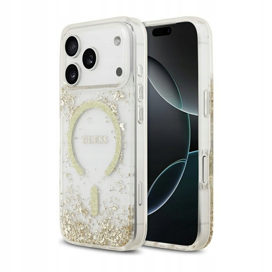 Etui do iPhone 17 Pro Guess Resin Bottom Glitter złote