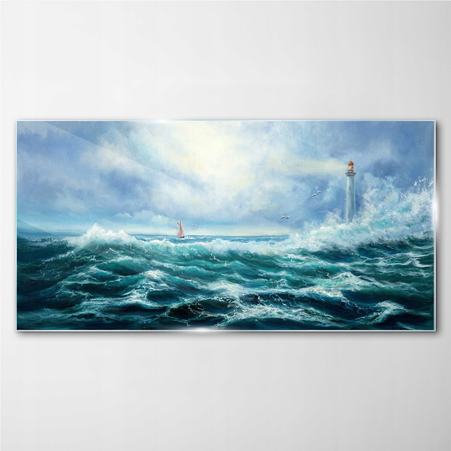 

Szklany obraz Burza fale latarnia morska 140x70 cm