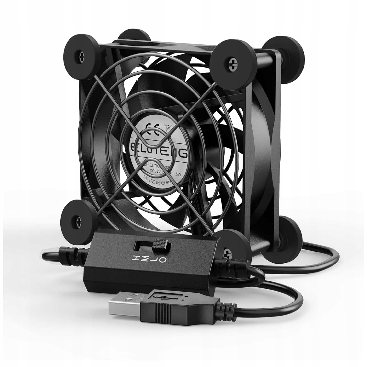 Eluteng Wentylator Usb 80mm 3 prędkości Cichy do Pc PS4 Router