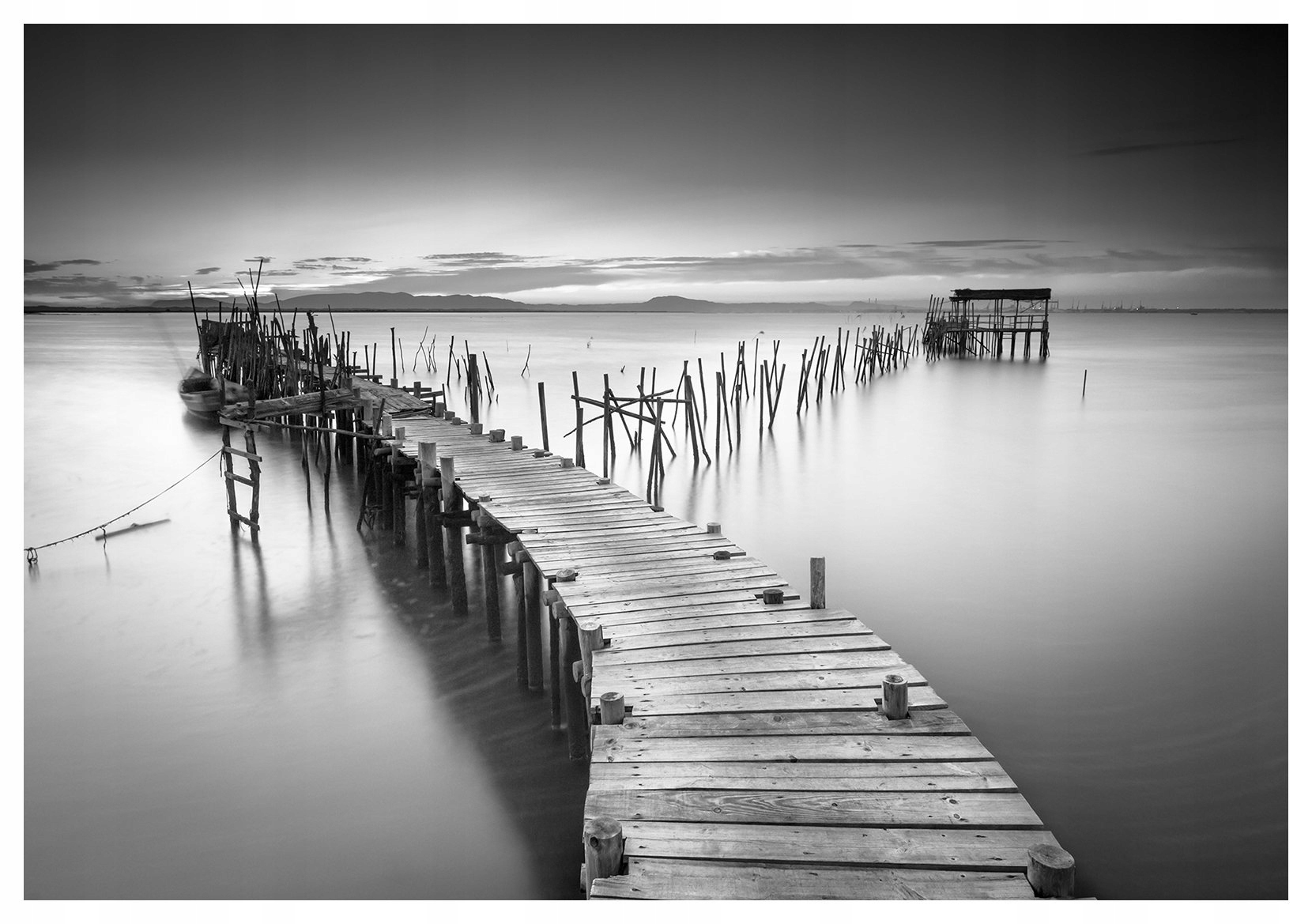 Fototapeta vlies Drevené mólo Pokoj Západ slnka Voda 312x219 lepidlo