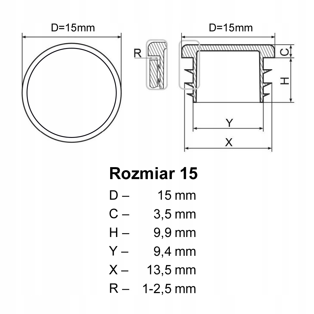 stopka, zatyczka rozmiar 15 mm - zestaw 4 szt. Stan opakowania oryginalne