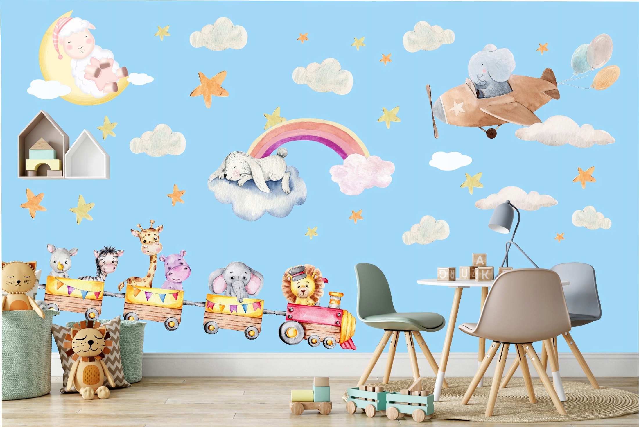 Vlak letadlo NÁLEPKA NA STĚNU 240cm Šířka 240cm