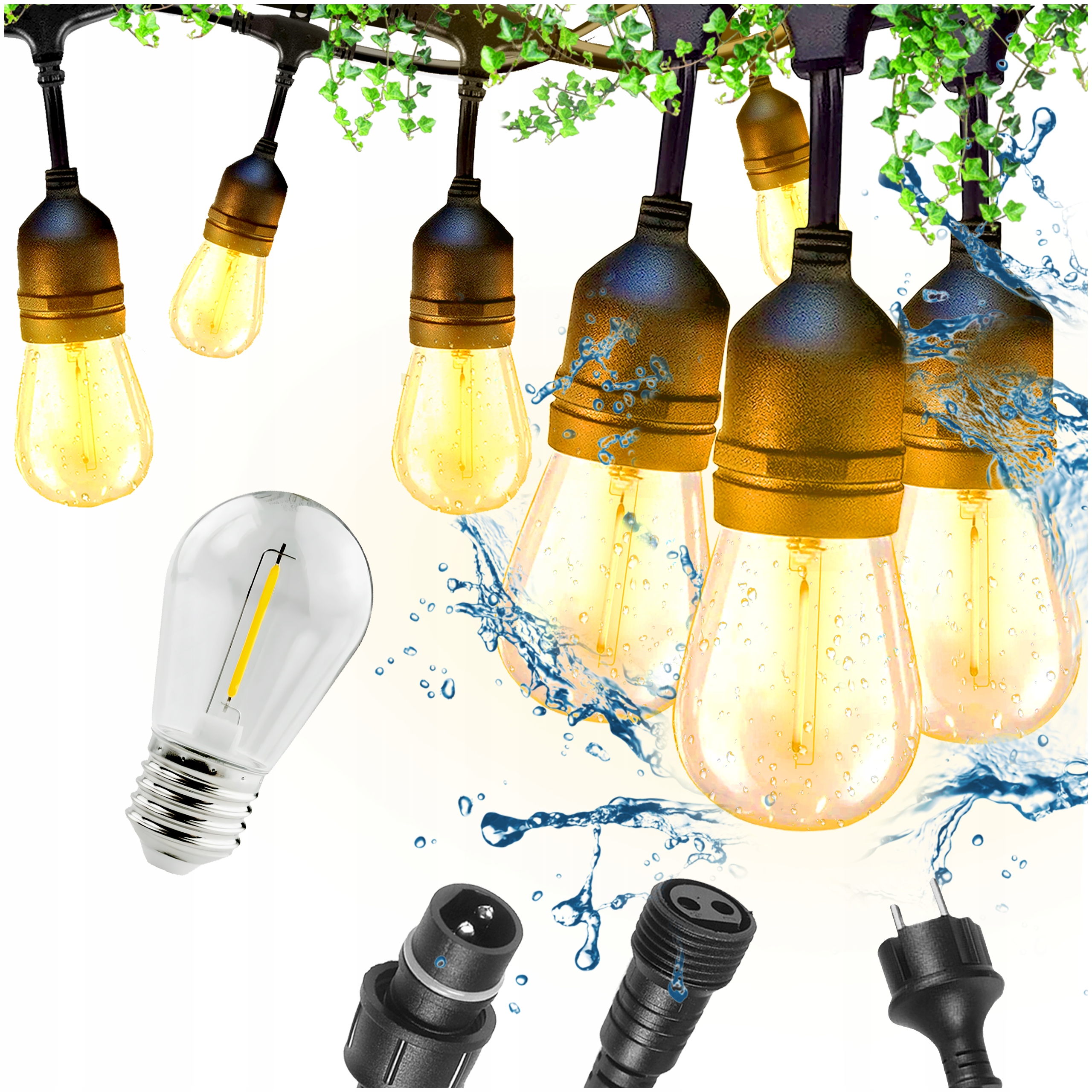 GIRLANDA OGRODOWA Lampki 30m LED Świetlna 230V Łańcuch WODOODPORNA 30x E27
