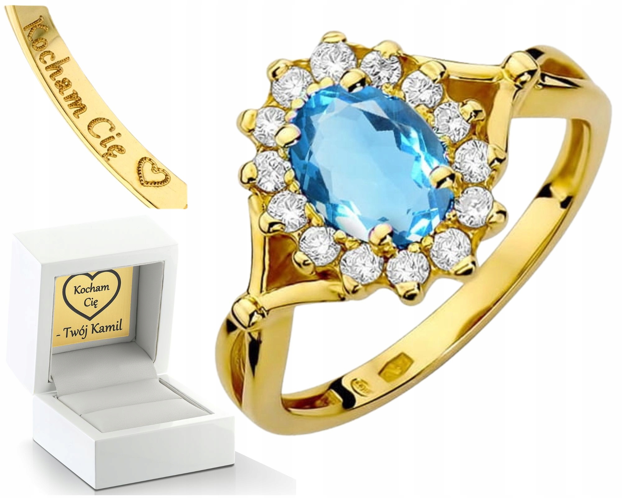 Prstýnek Prsten S Topazem A Diamanty Gravírování Gravírování Zlata 585 Dárek