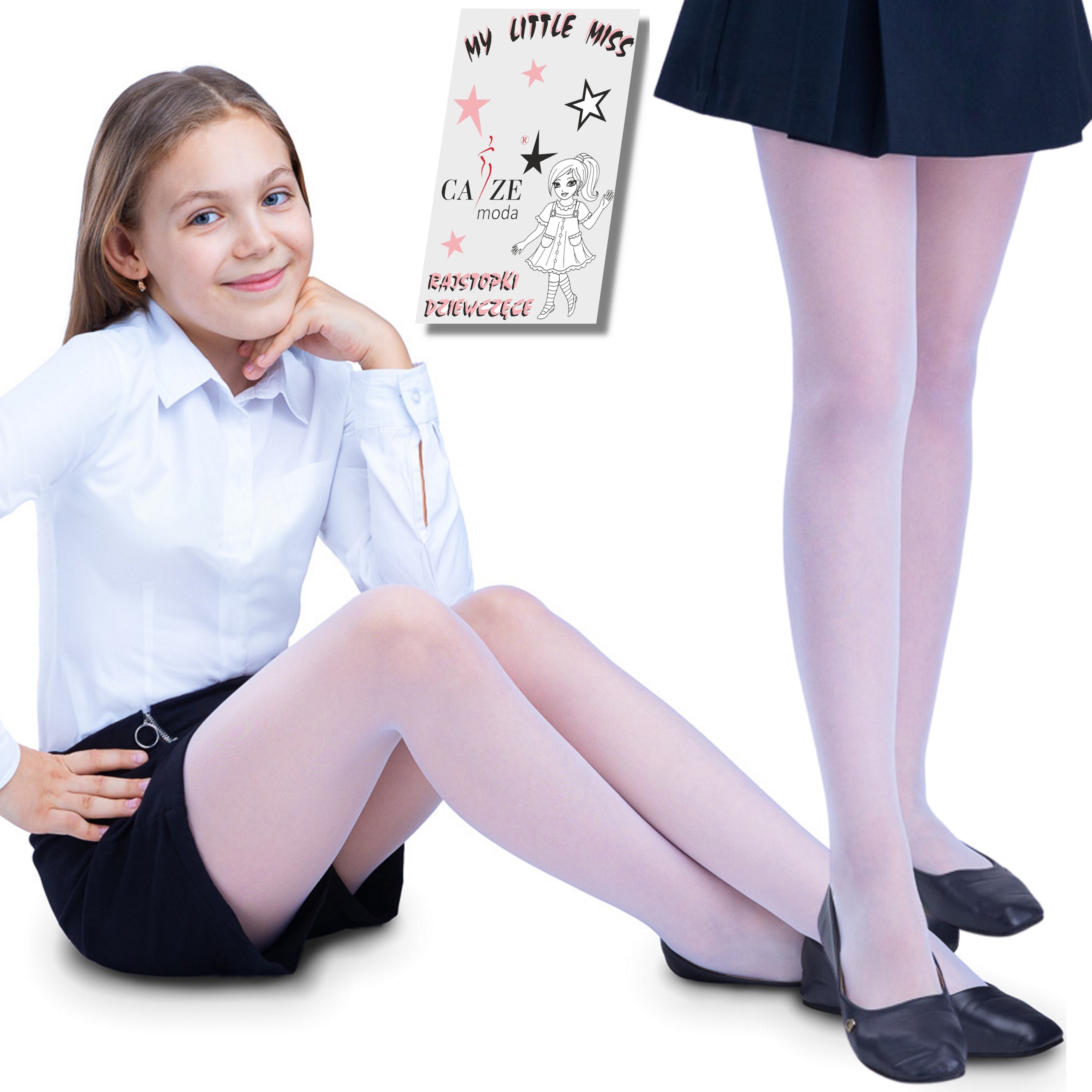 Białe cienkie transparętne rajstopki dziewczęce elastil 20den R-152
