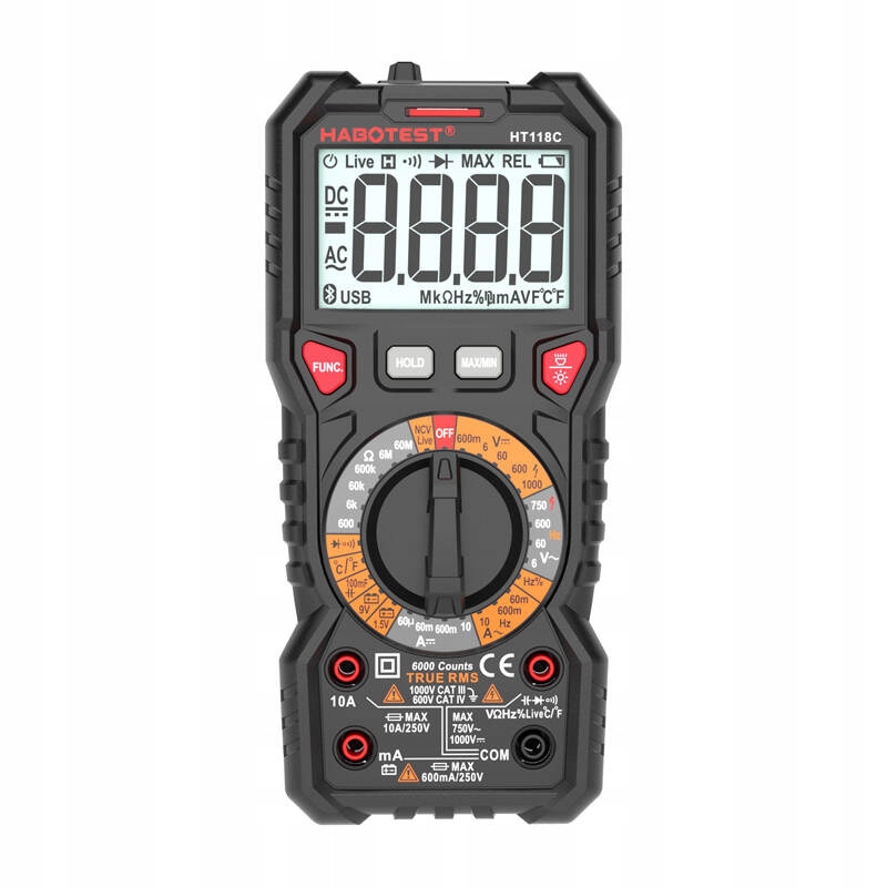 Habotest Multimetr HT118C Se Svítilnou Pro Testování Akumulátorů True Rms Ncv