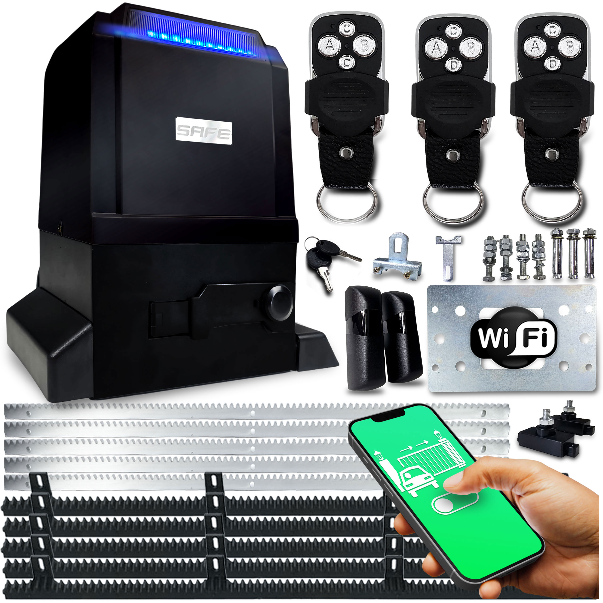 Set Pohon Pro Posuvnou Bránu 800 kg 3 Ovladače 5x Wifi lišta pohonu