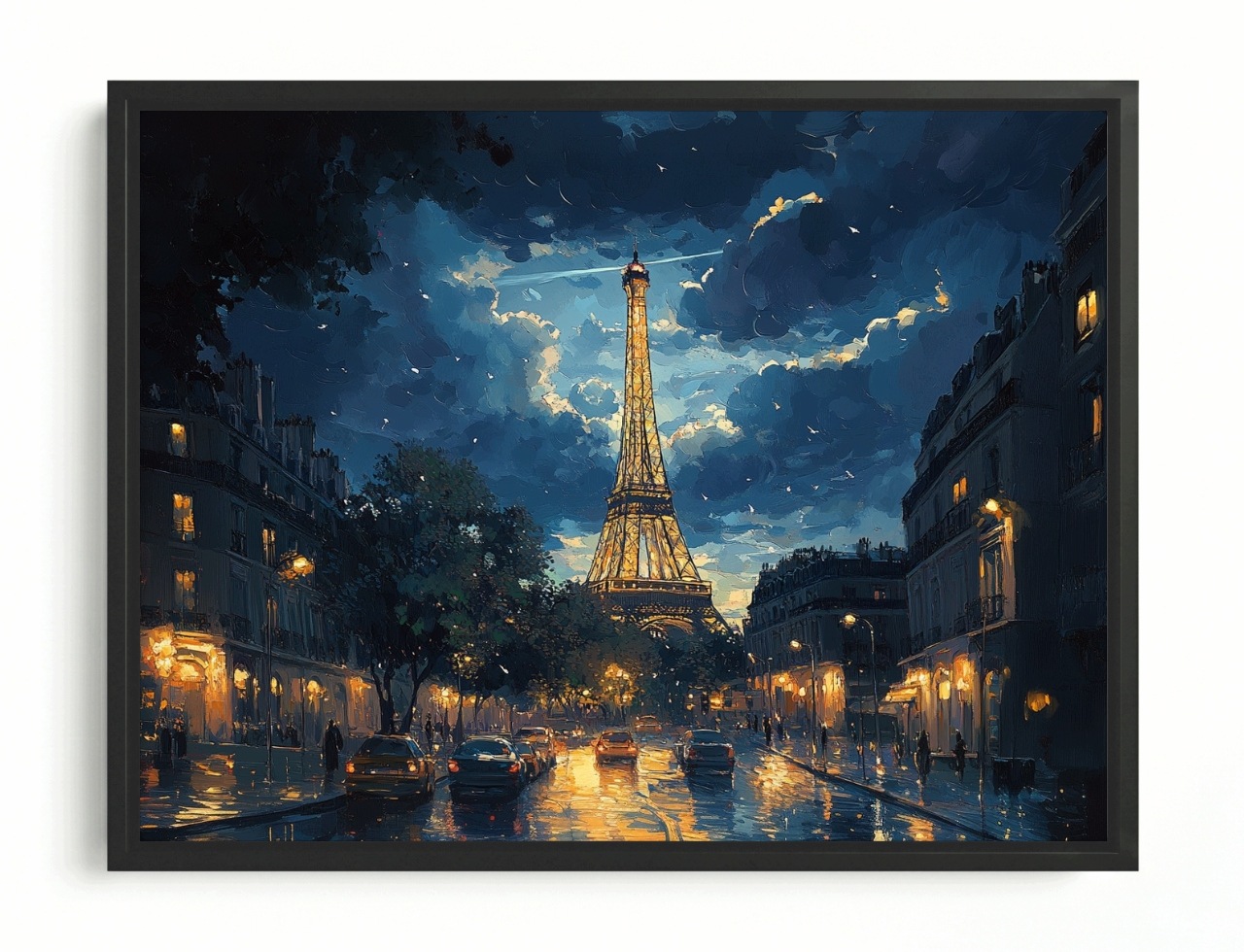 Obraz Rama American Box Mesto Paríž Eiffelova Veža Ulica Večer Noc 80x60