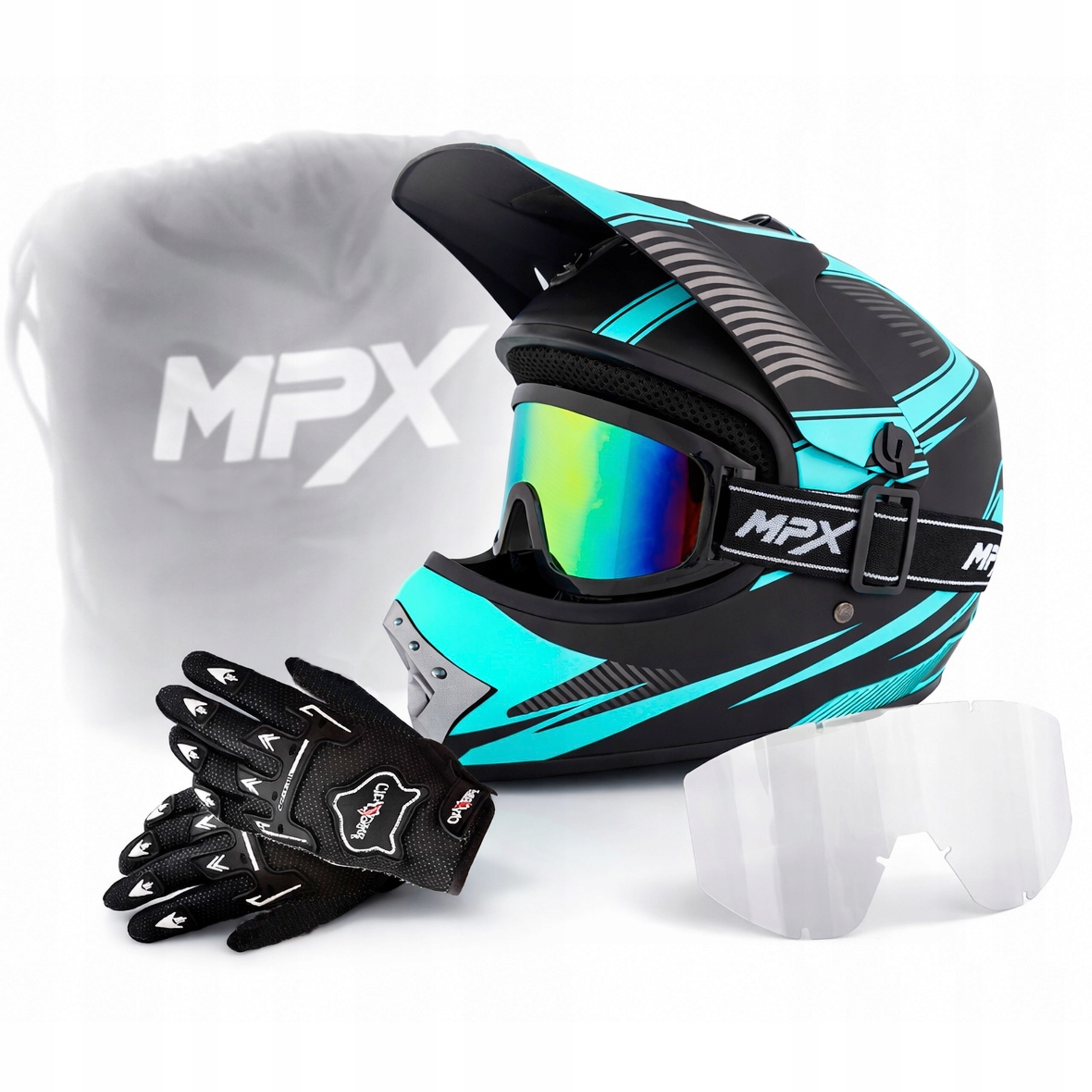 Kask dziecięcy Cross+Gogle+Rękawice Enduro Quad Atv Cross Bmx Hulajnoga Xs
