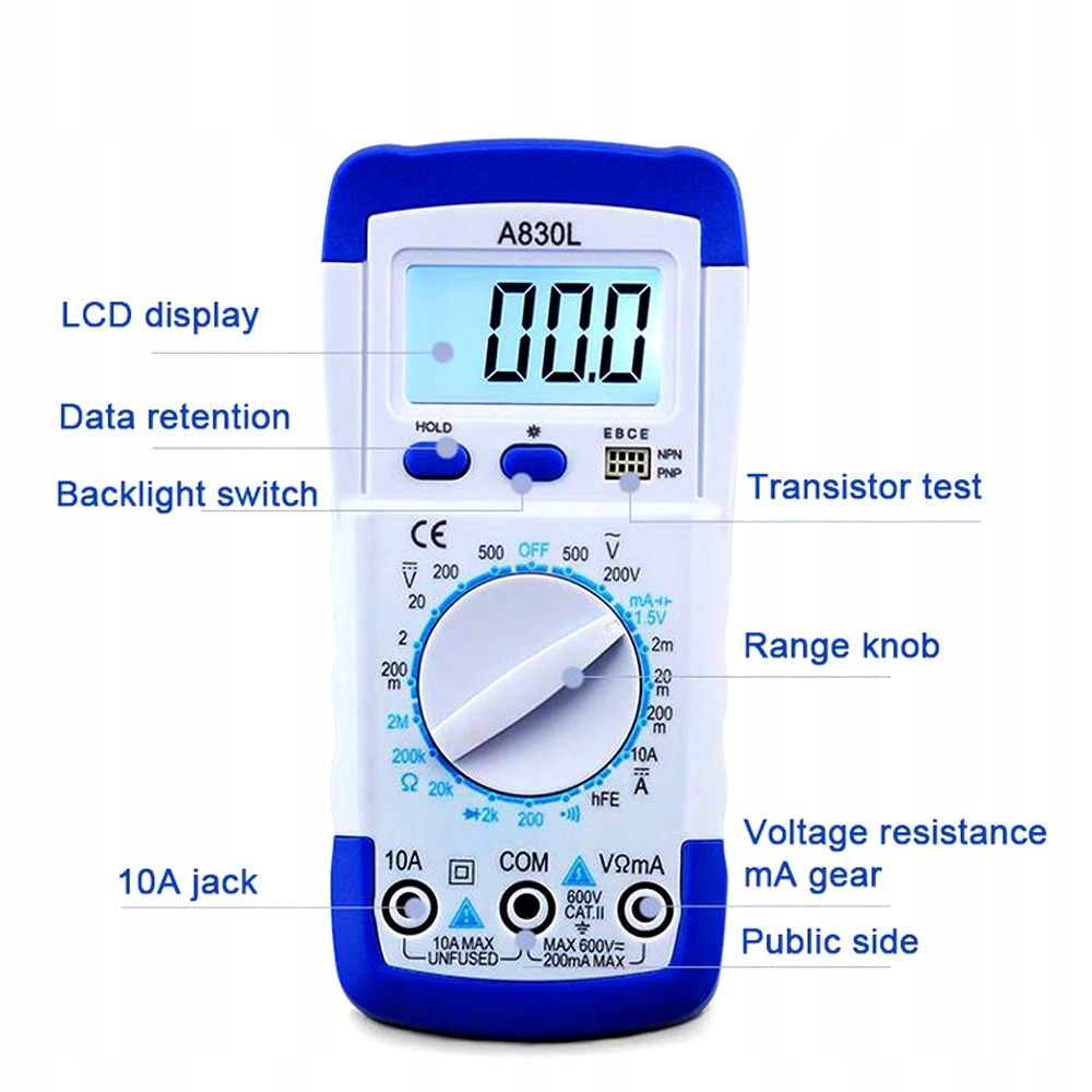 

Miernik cyfrowy, multimetr, V,A,Ohm, LCD A830L
