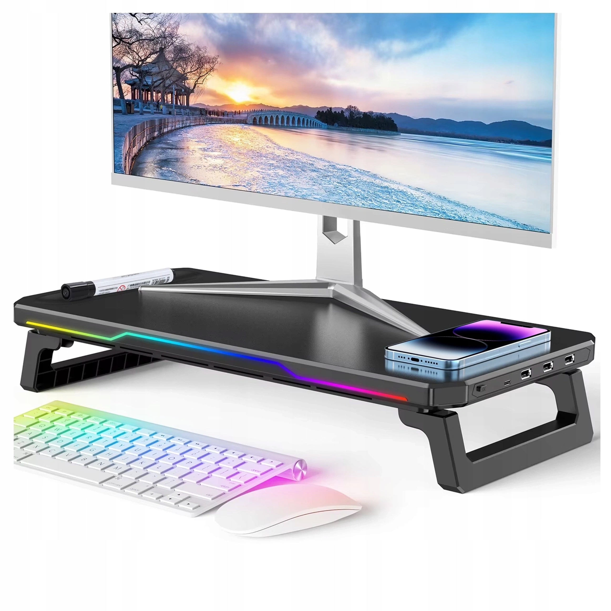 Podstawka Pod Monitor Na Laptopa Na Biurko Z Wejściami Usb Usb-c Lampka Rgb