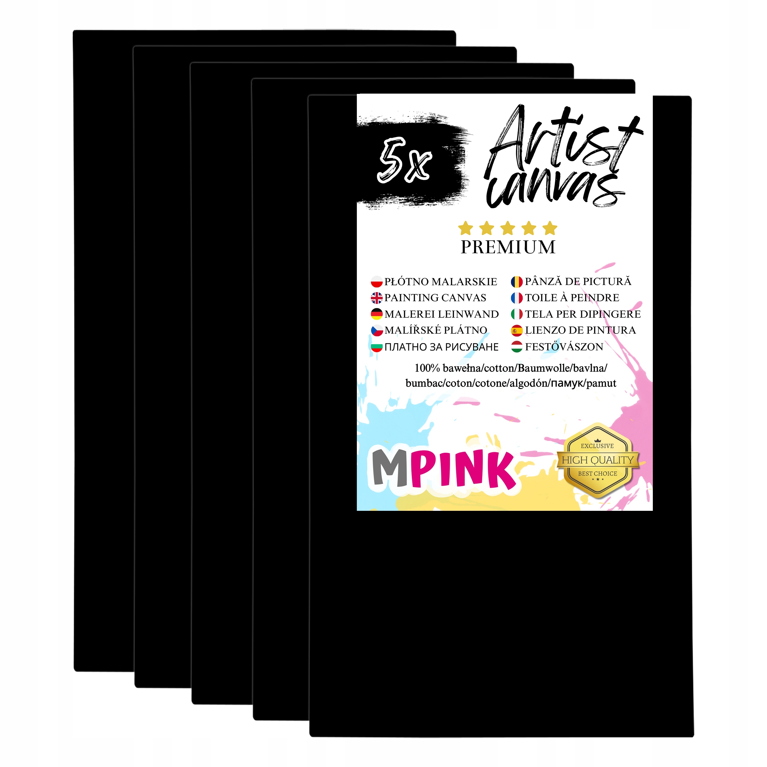 Sada 5 x Malířské Plátno 30 x 50 cm Černé plátno Ideální pro malování
