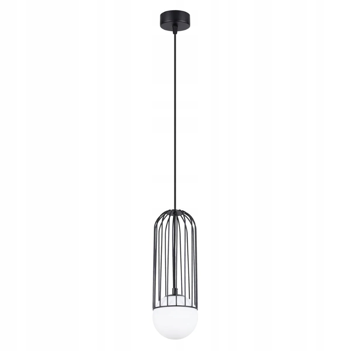 Závěsná lampa černá kovová skleněná bílá koule do obývacího pokoje ložnice Sollux