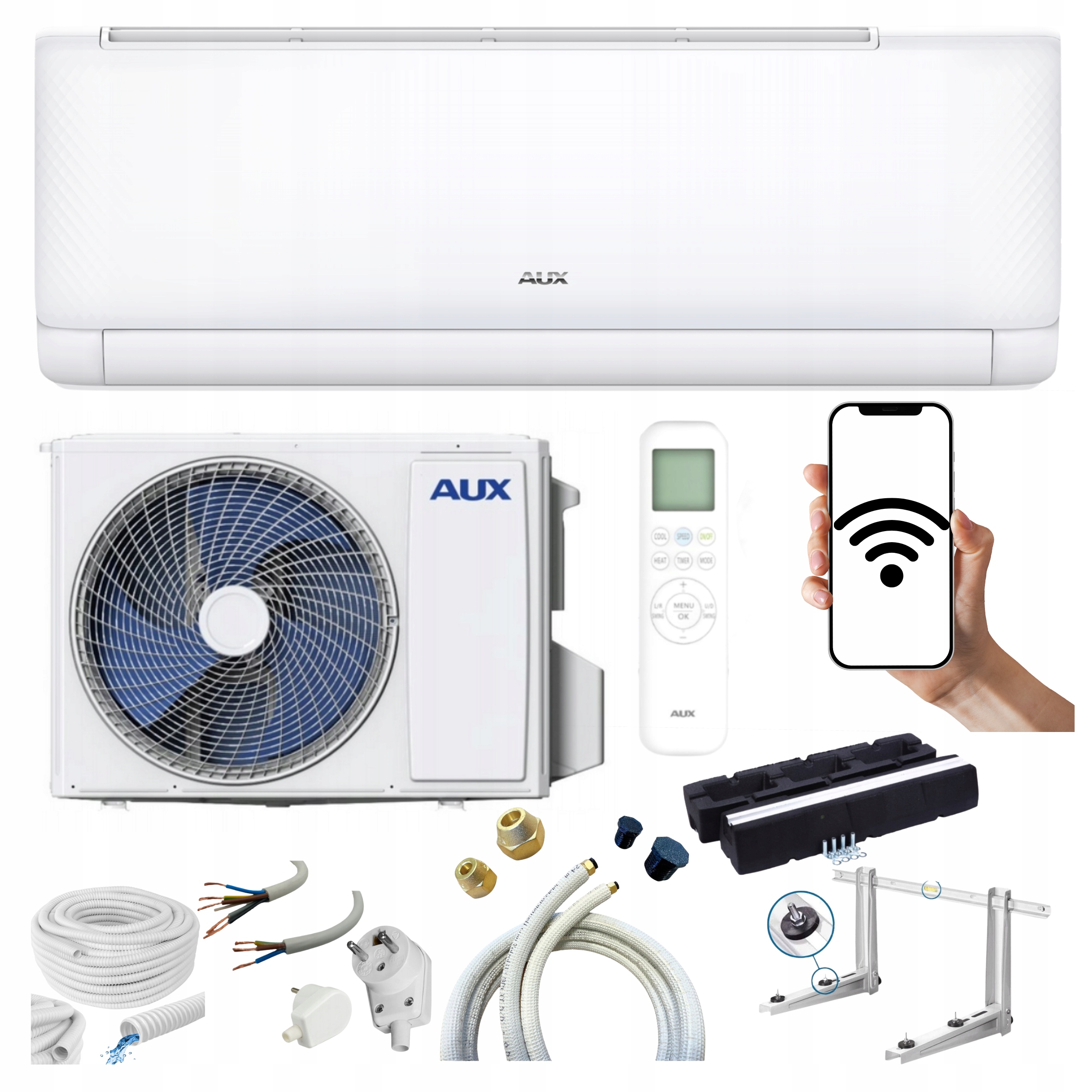 Nástěnný klimatizátor Aux Q-Smart Eco 3,5 kW Wifi Hotová Montážní Sada