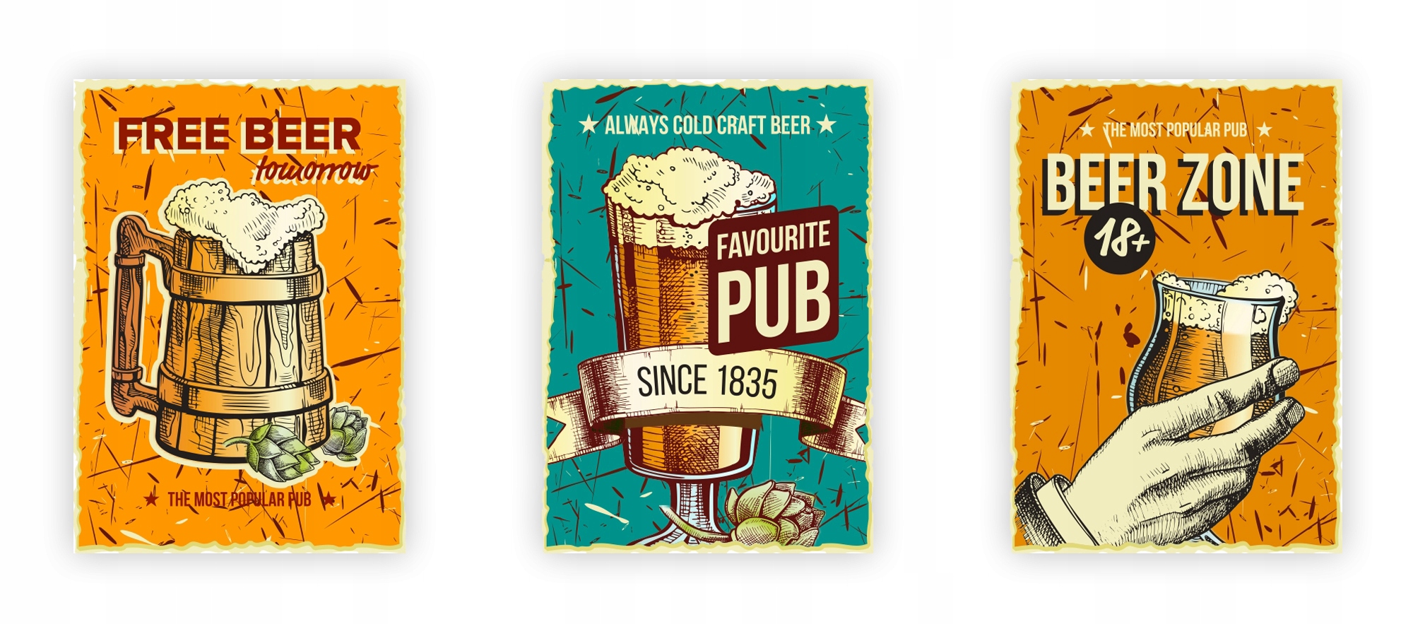Zestaw plakatów obrazy plakaty A3 retro piwo beer Format papieru A3