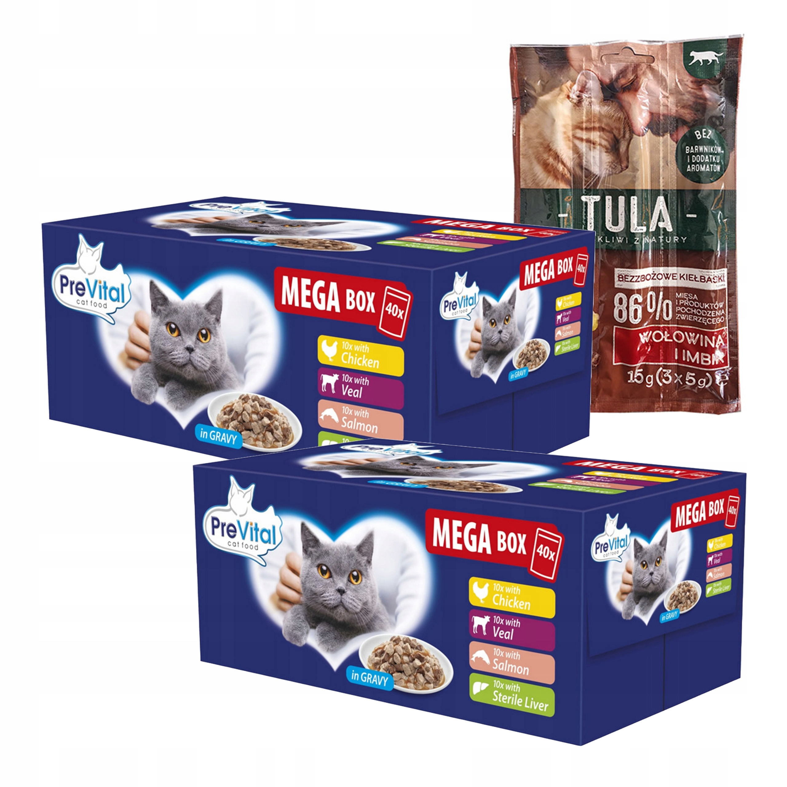 Levně PreVital mix megabox mokré Krmivo pro kočky Sada 2 kusů 40 ks x 100 g +dárek