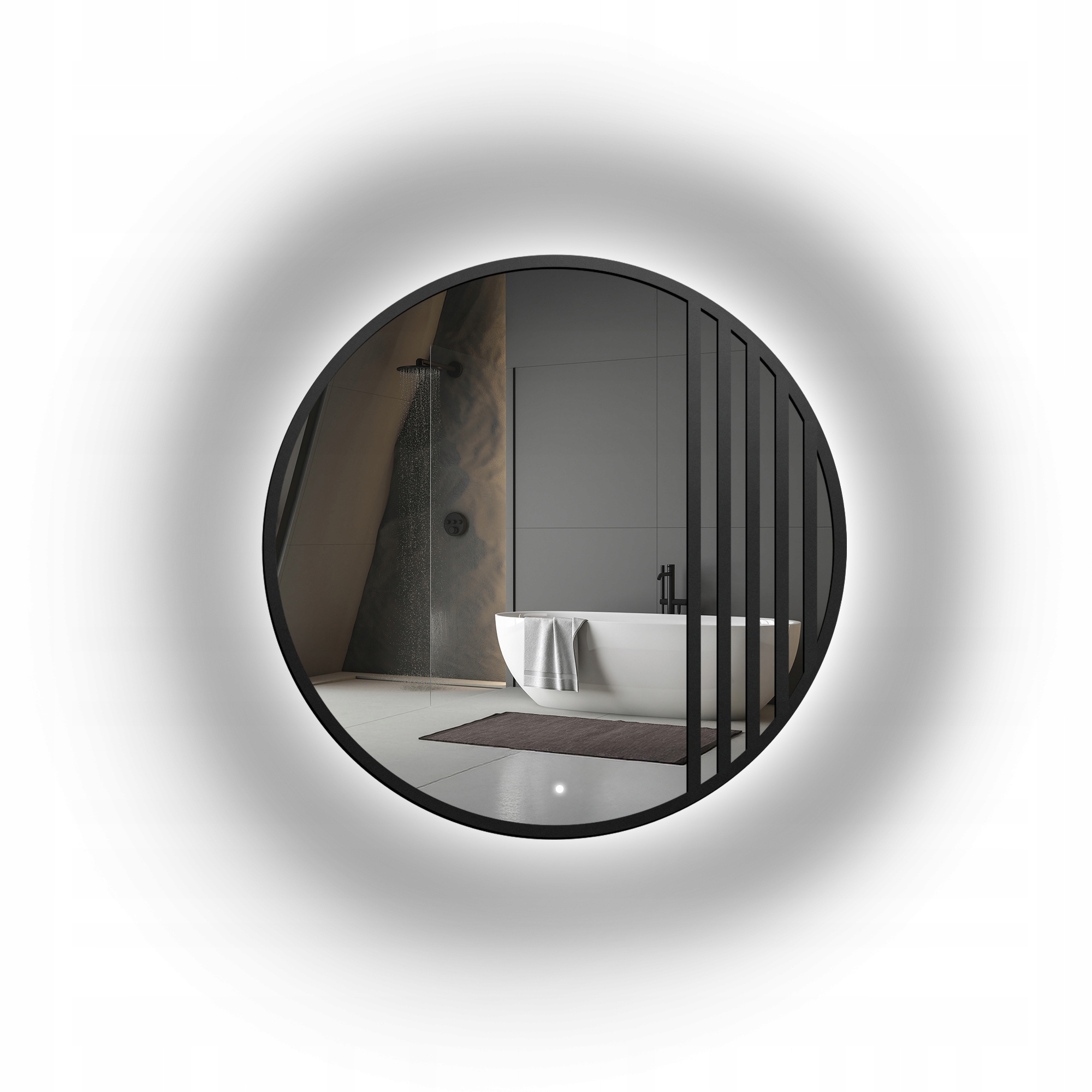 Zrcadlo kulaté loftové s příčkami v černém rámu mdf s Led Lotis Fi 90