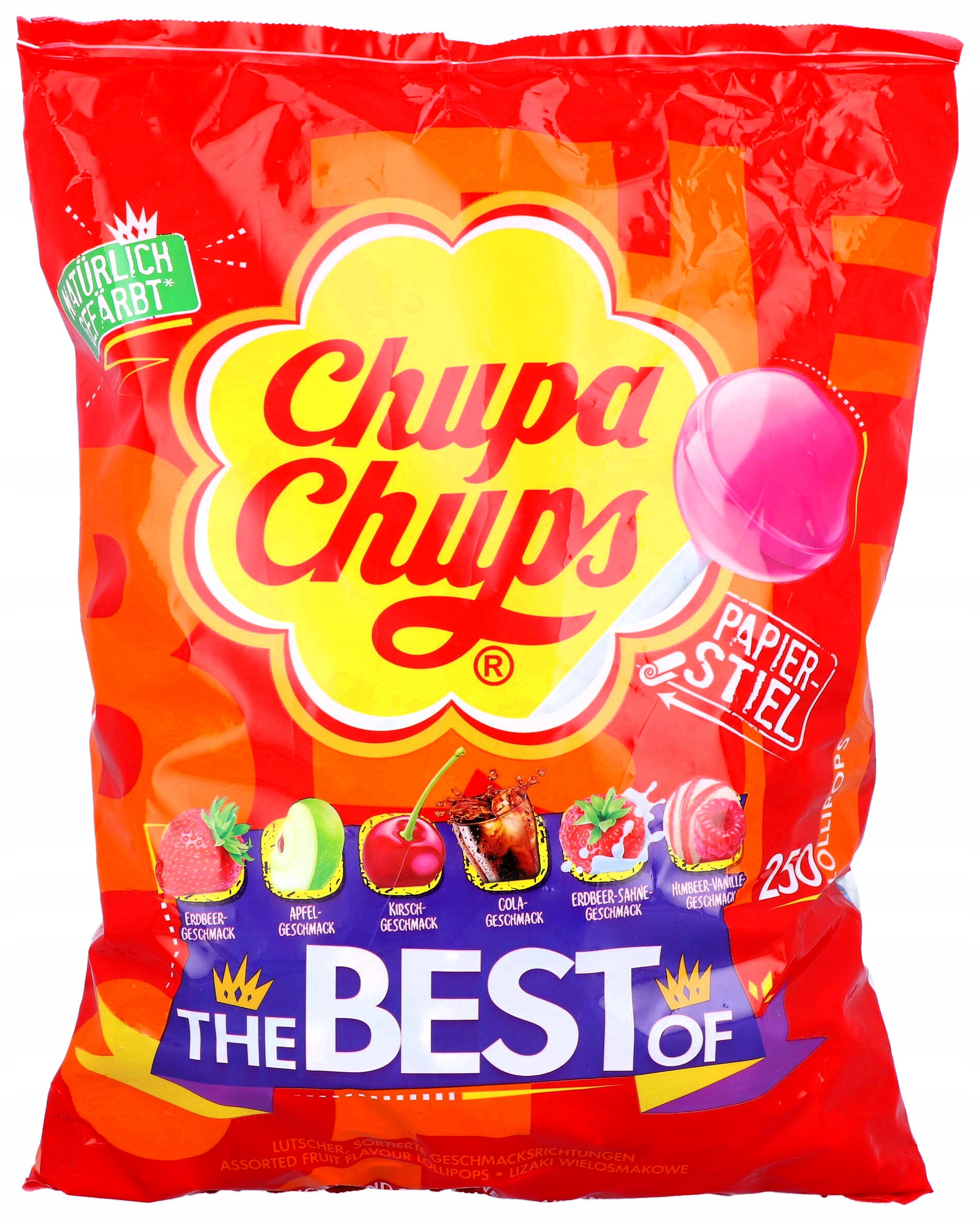 Levně Ovocné Lízátka Chupa Chups TheBestOf 250 ks Jablko Jahoda Cola