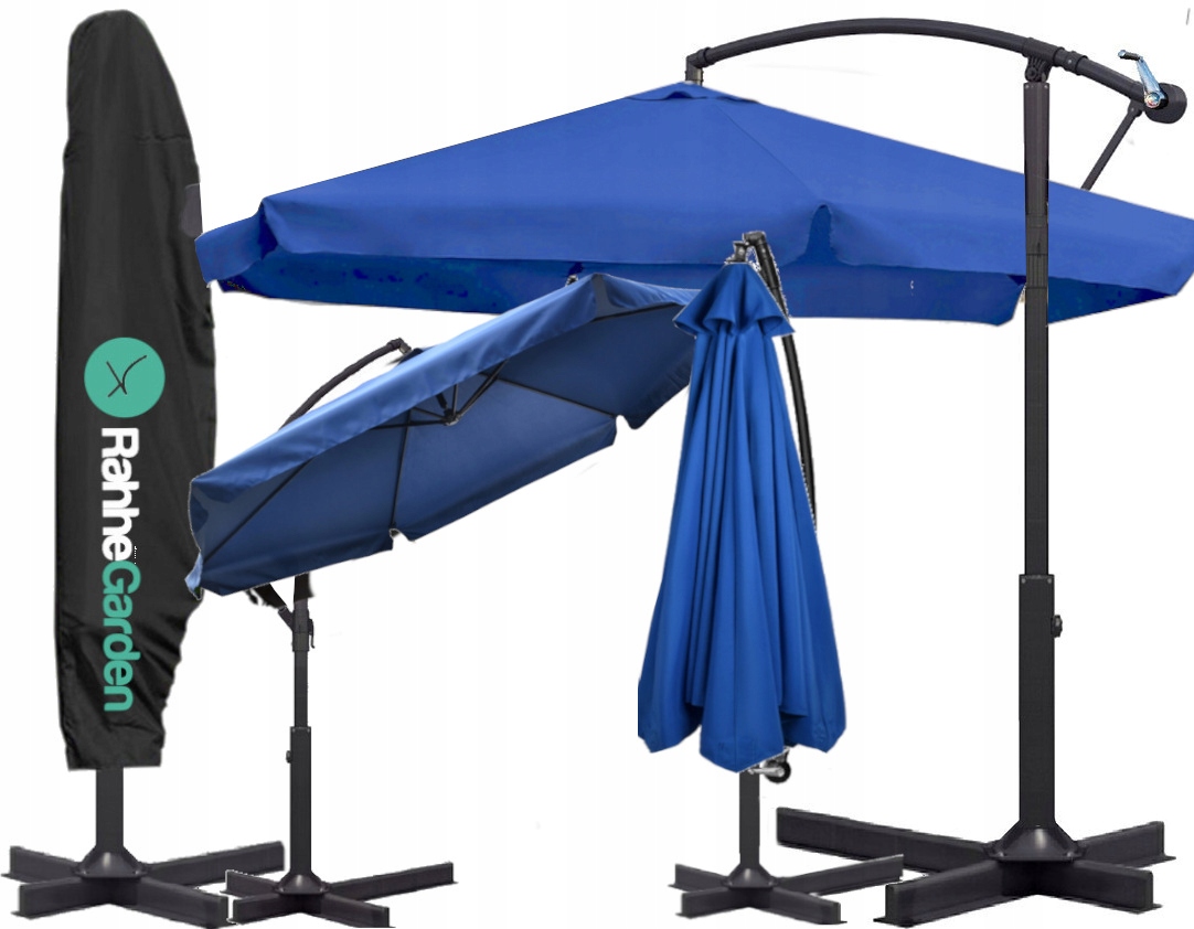 Parasol ogrodowy 350cm Składany Solidny z Wysięgnikiem Falbaną Pokrowiec