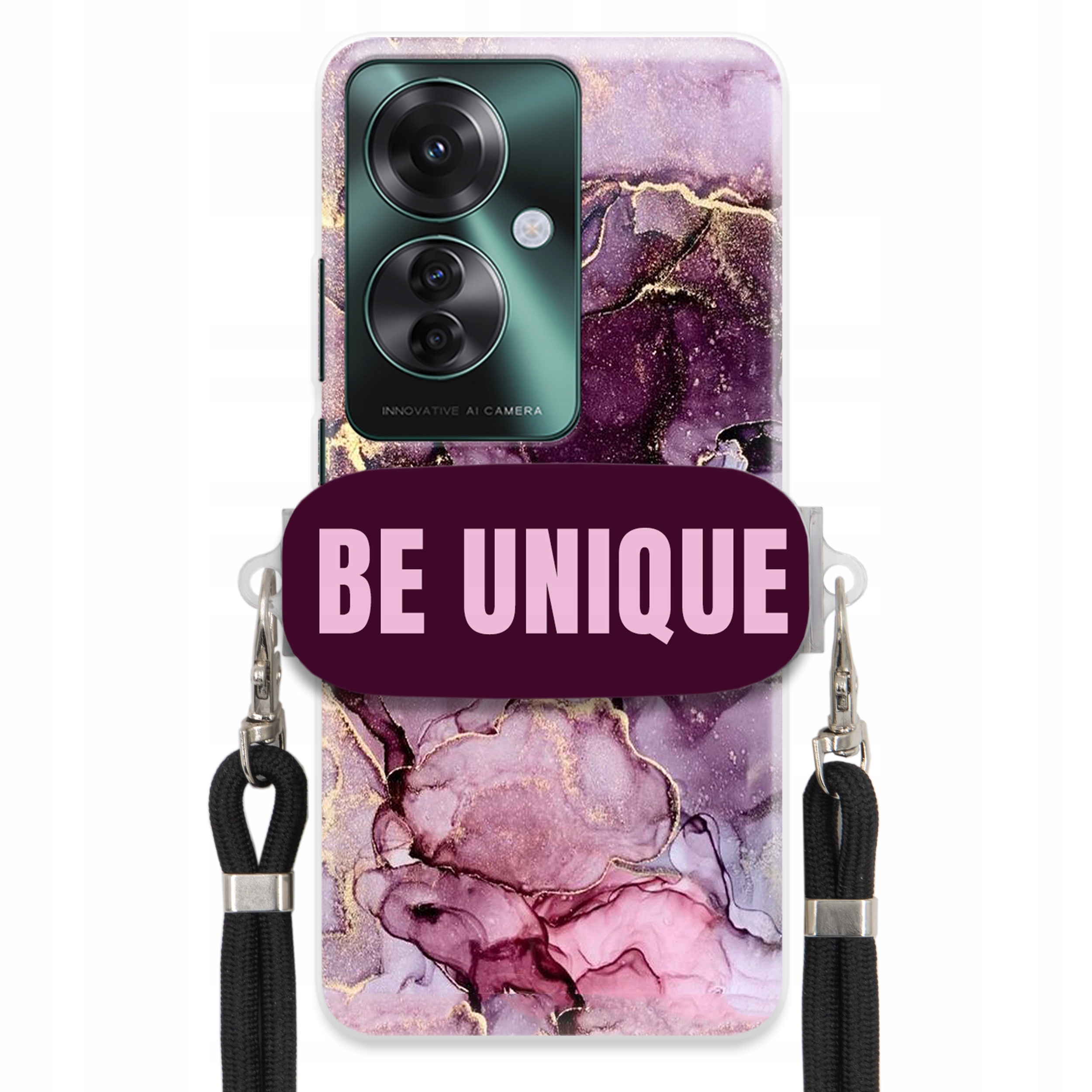 Puzdro pre Oppo Reno 11F 5G držiak na šnúrku Čierna Fialová Mramor Be Unique