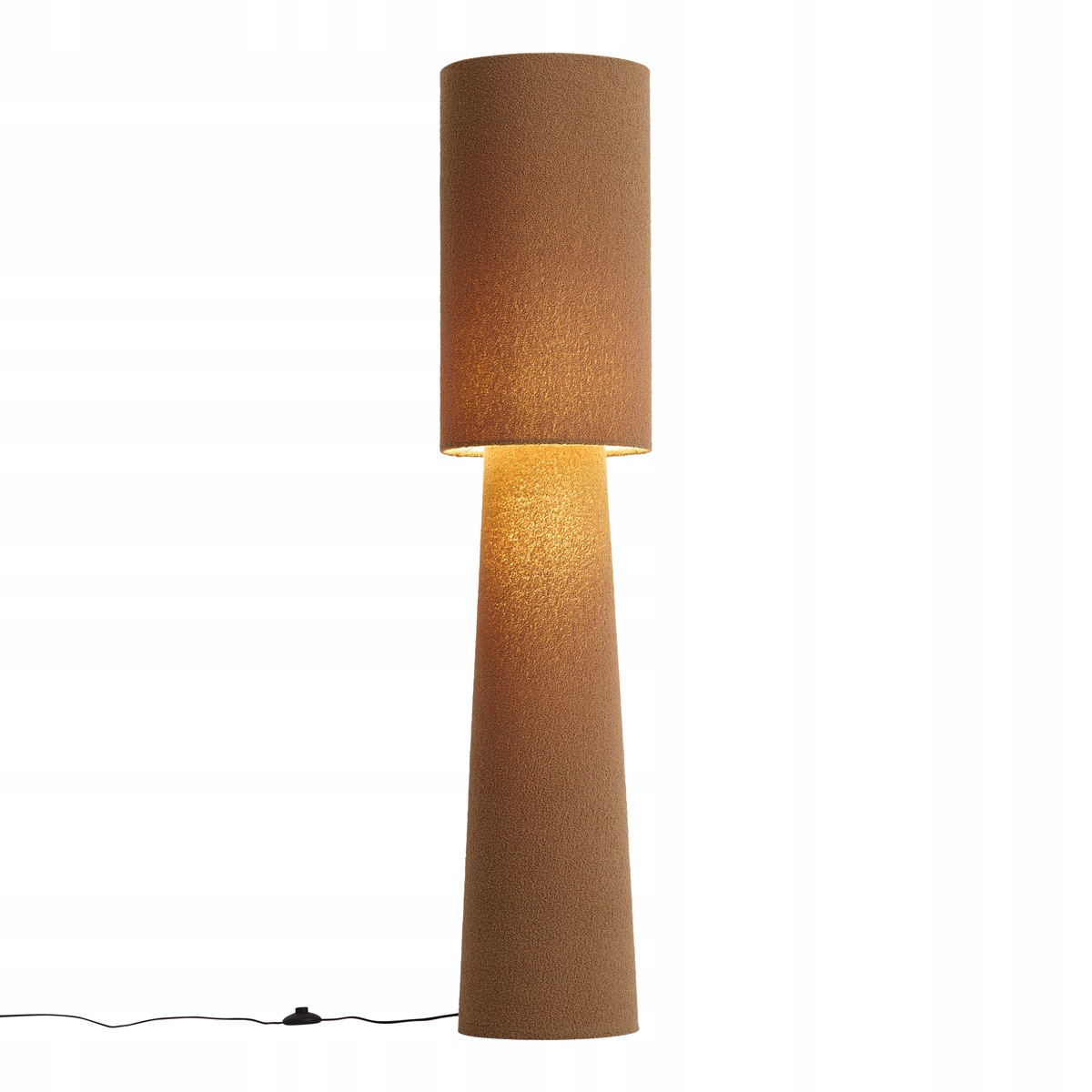 Lampa podłogowa Japandi brązowa tkanina typu teddy 2-źródła światła
