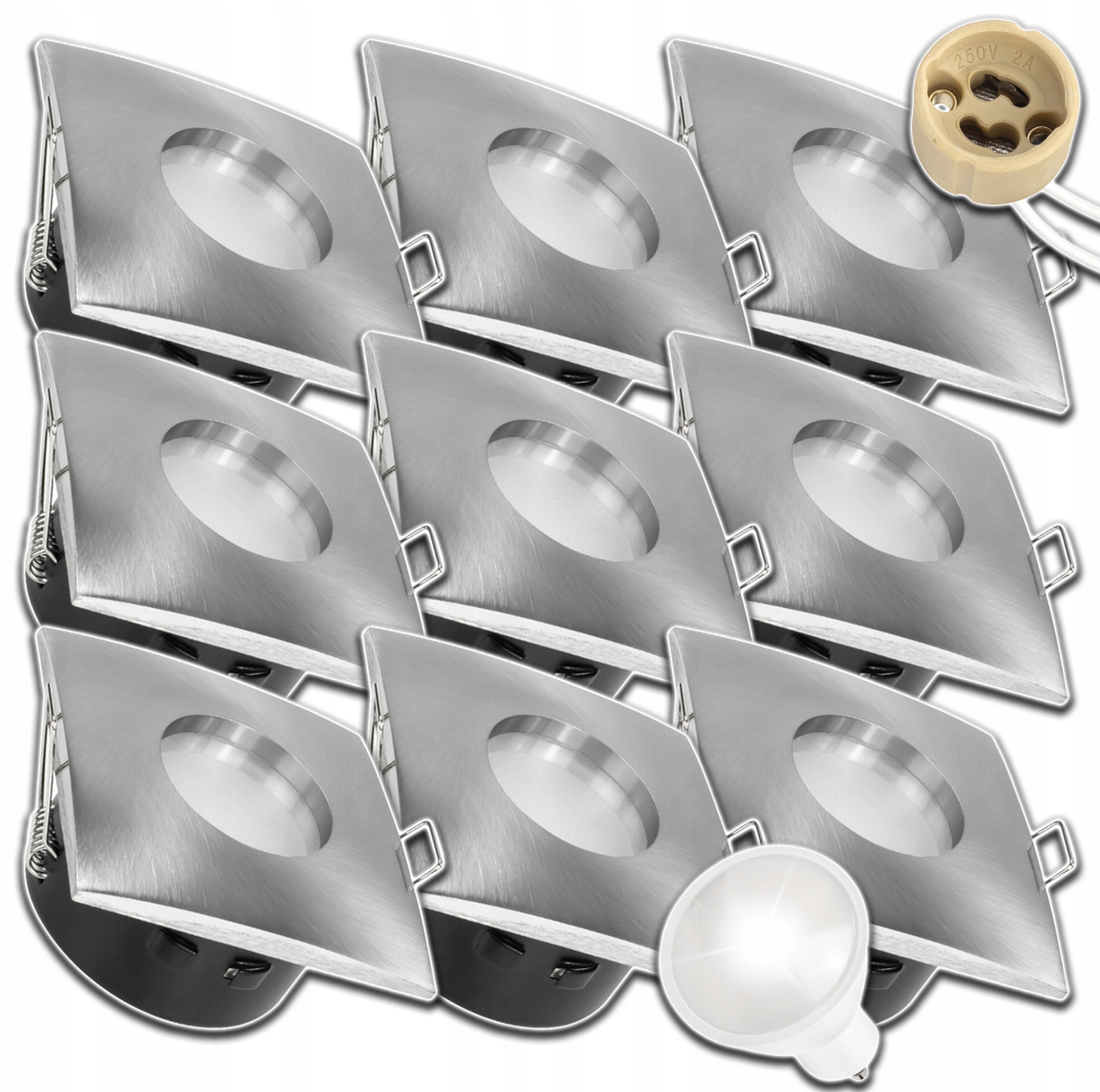 9x Čtvercová Stříbrná Hermetická Vnější Objímka Voděodolná Žárovka