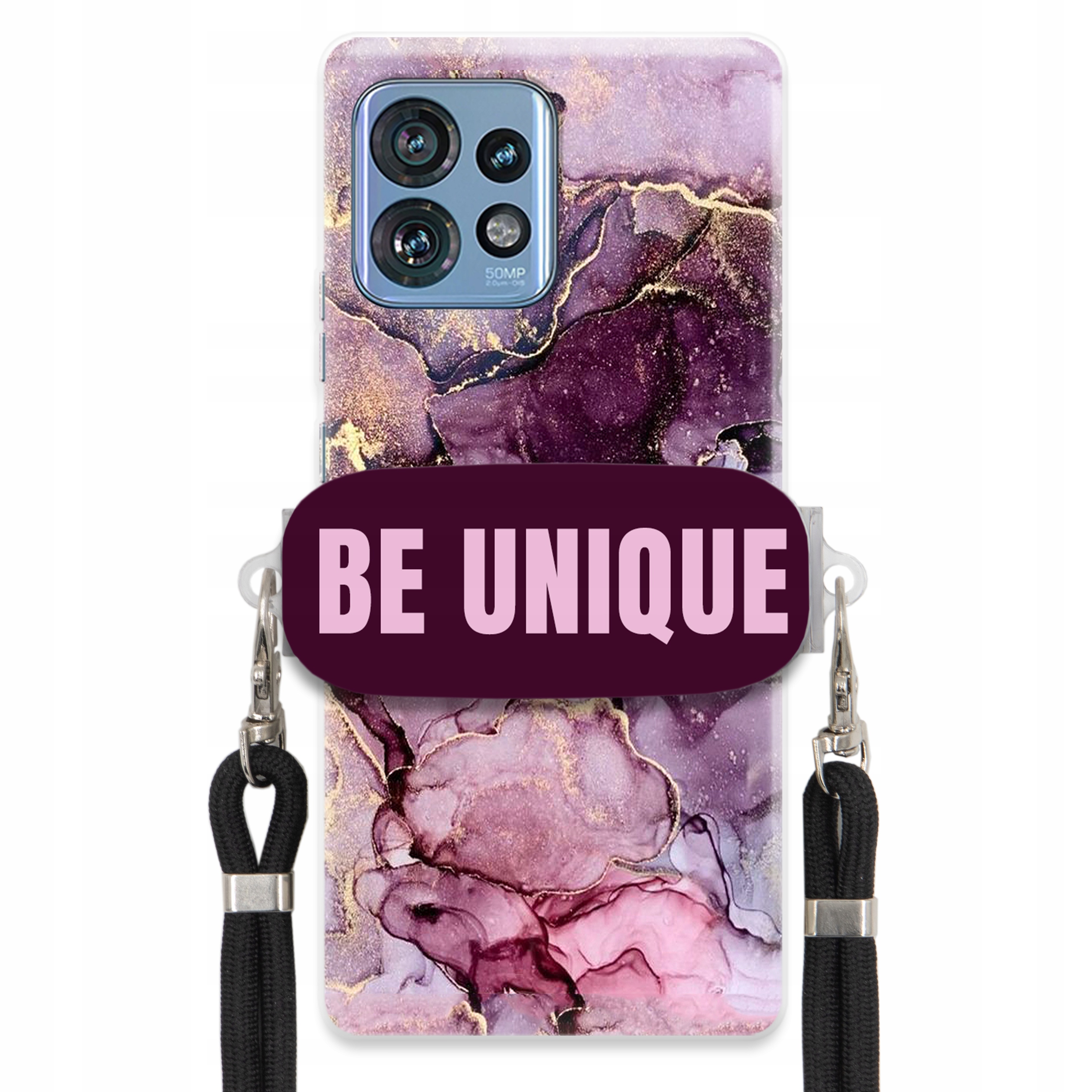 Pouzdro Premium pro Motorola Edge 40 Pro Uchywt Šňůra Černá Fialová Mramorová