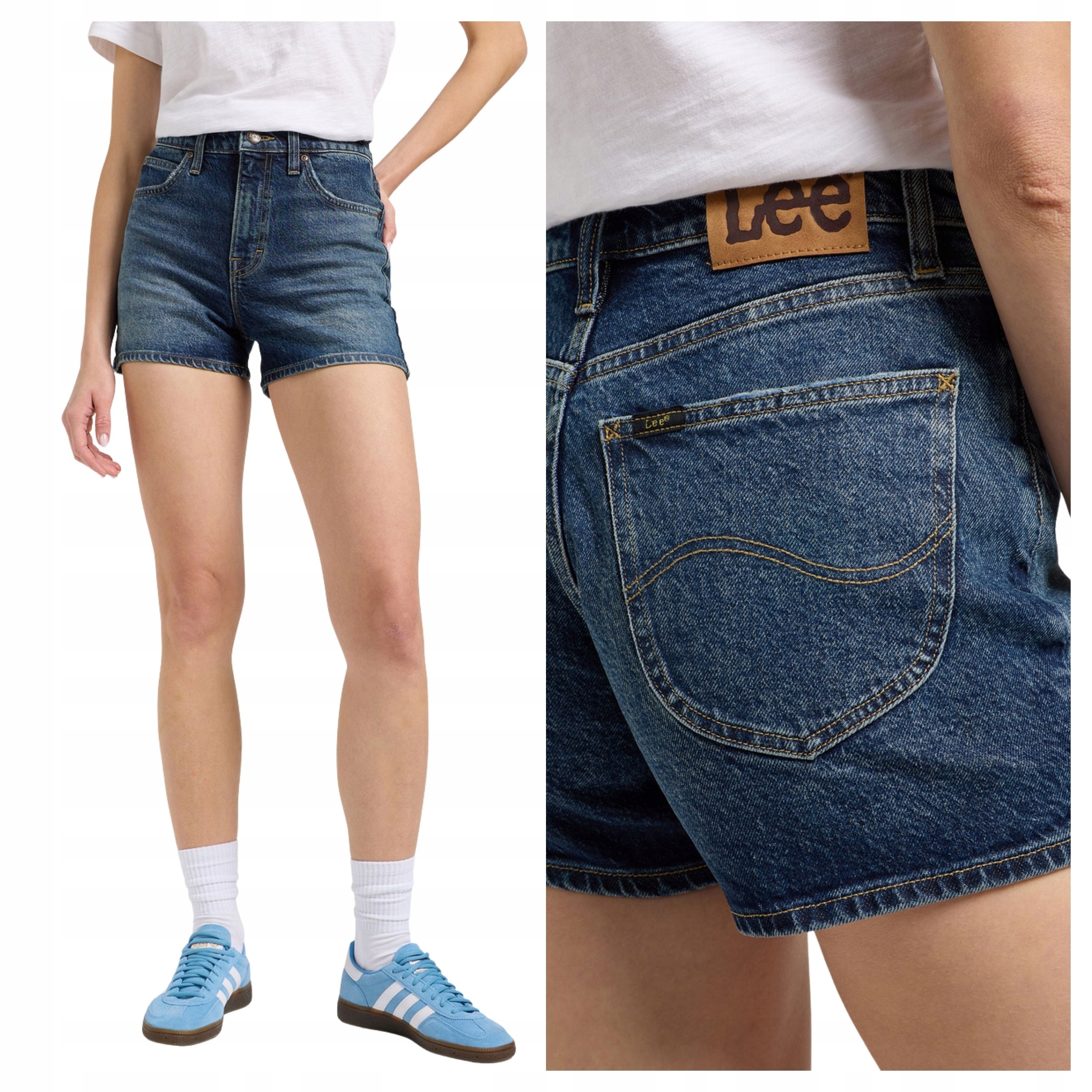 Dámské šortky Lee Carol Short Jeansové Vysoký pas Tmavě modré W30