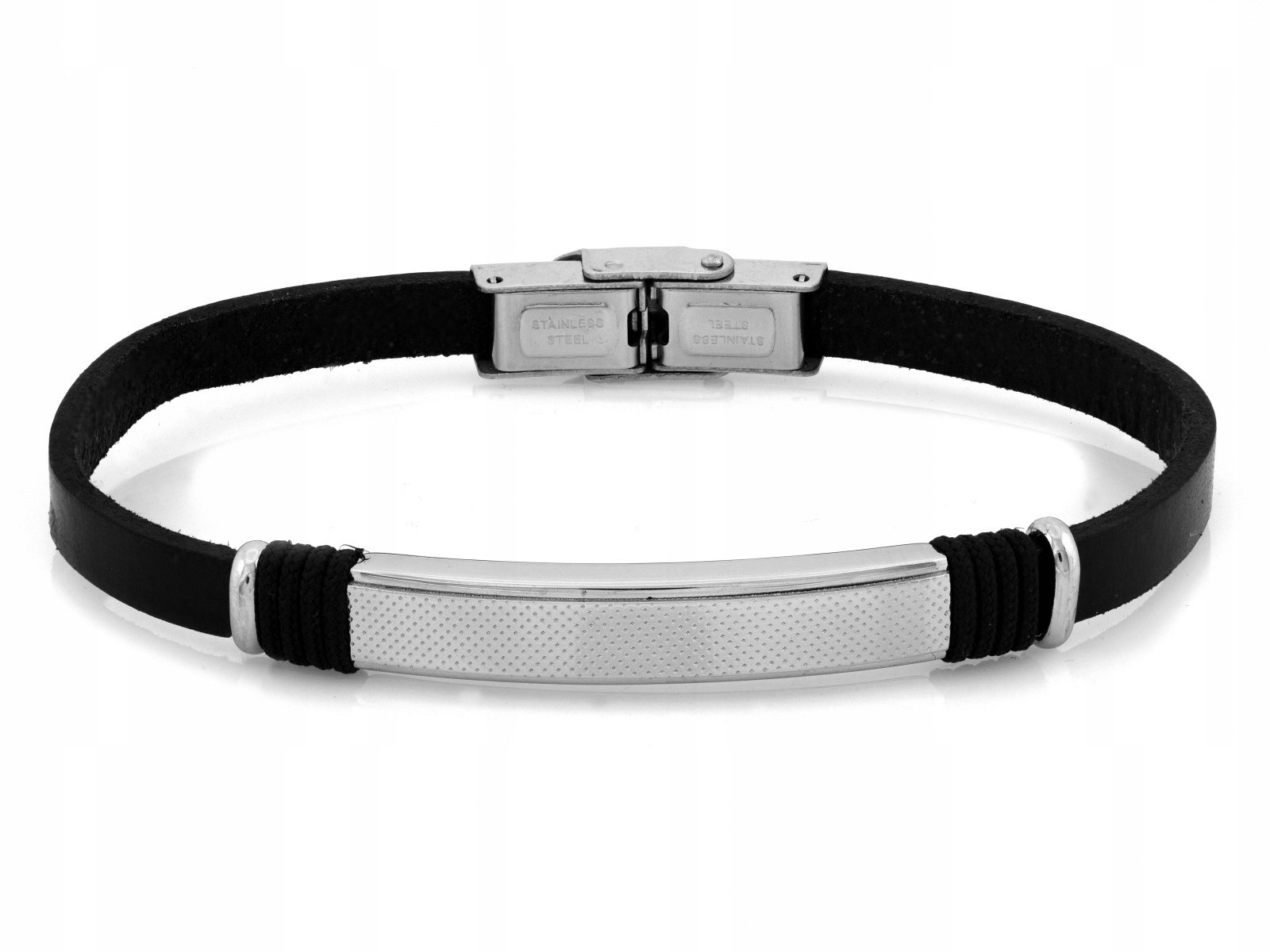 Pánský náramek kožený ocelový černý pásek vel. 21 módní jako dárek